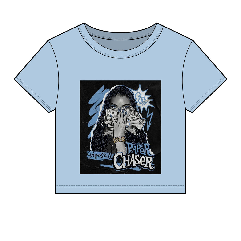 Paper Chaser Baby Tee — Women's Graphic Money Chase Crop Top