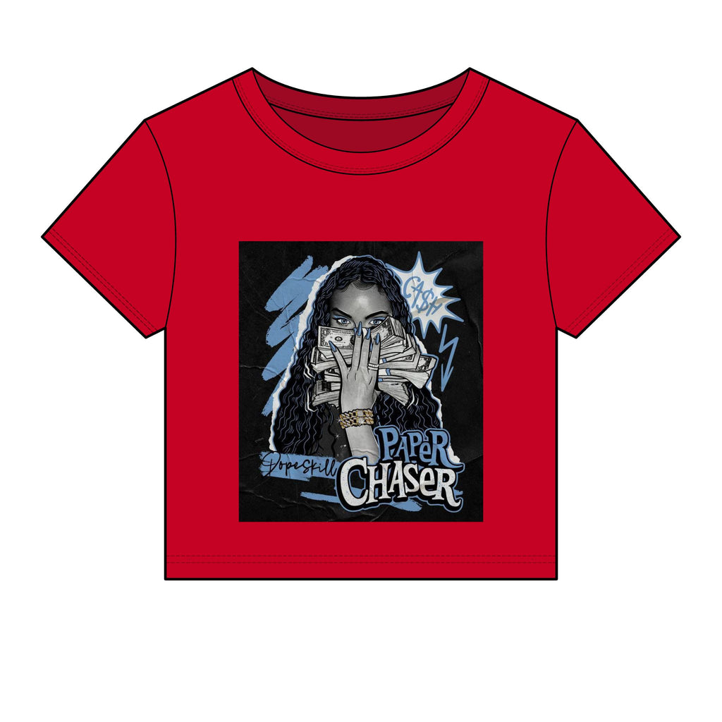 Paper Chaser Baby Tee — Women's Graphic Money Chase Crop Top