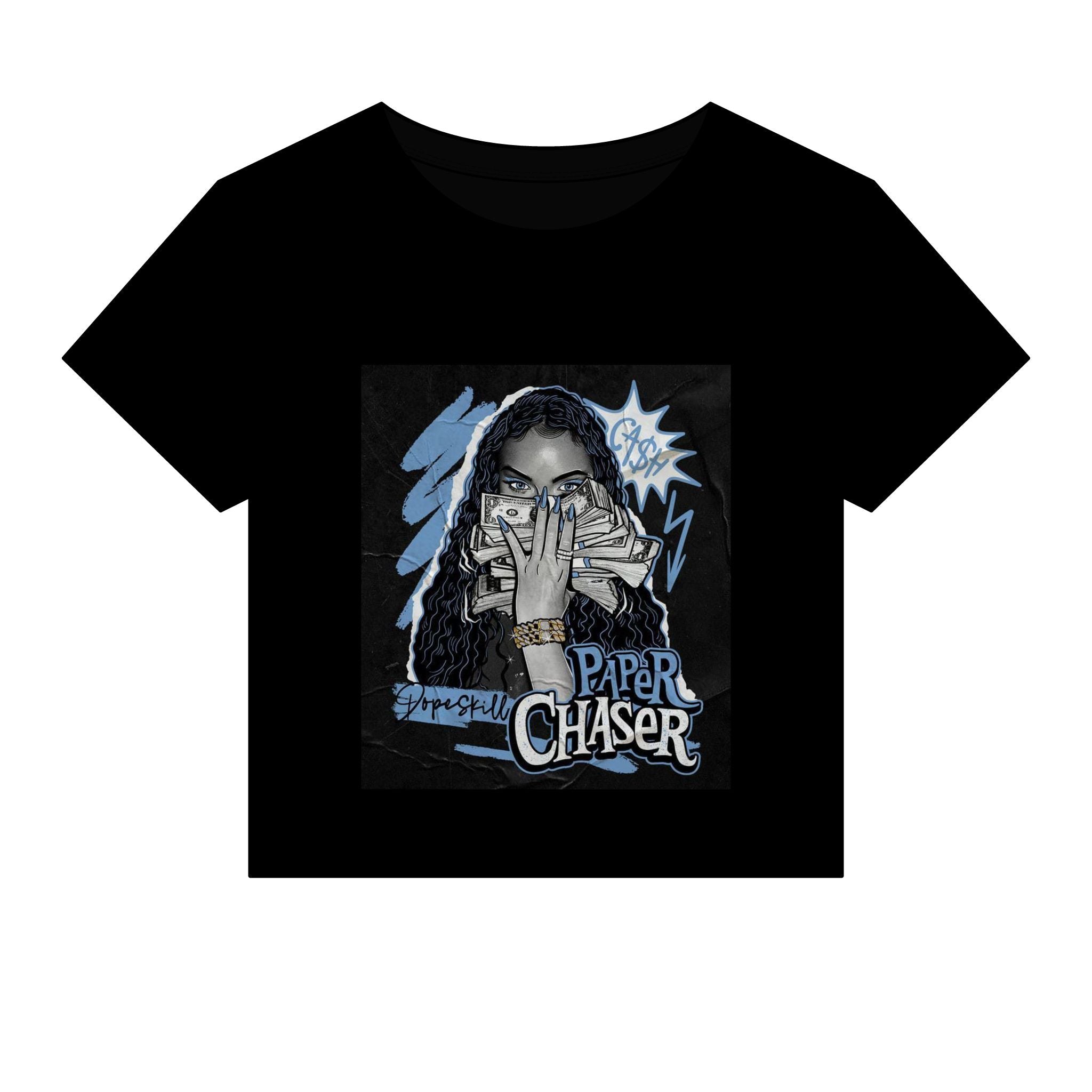 Paper Chaser Baby Tee — Women's Graphic Money Chase Crop Top
