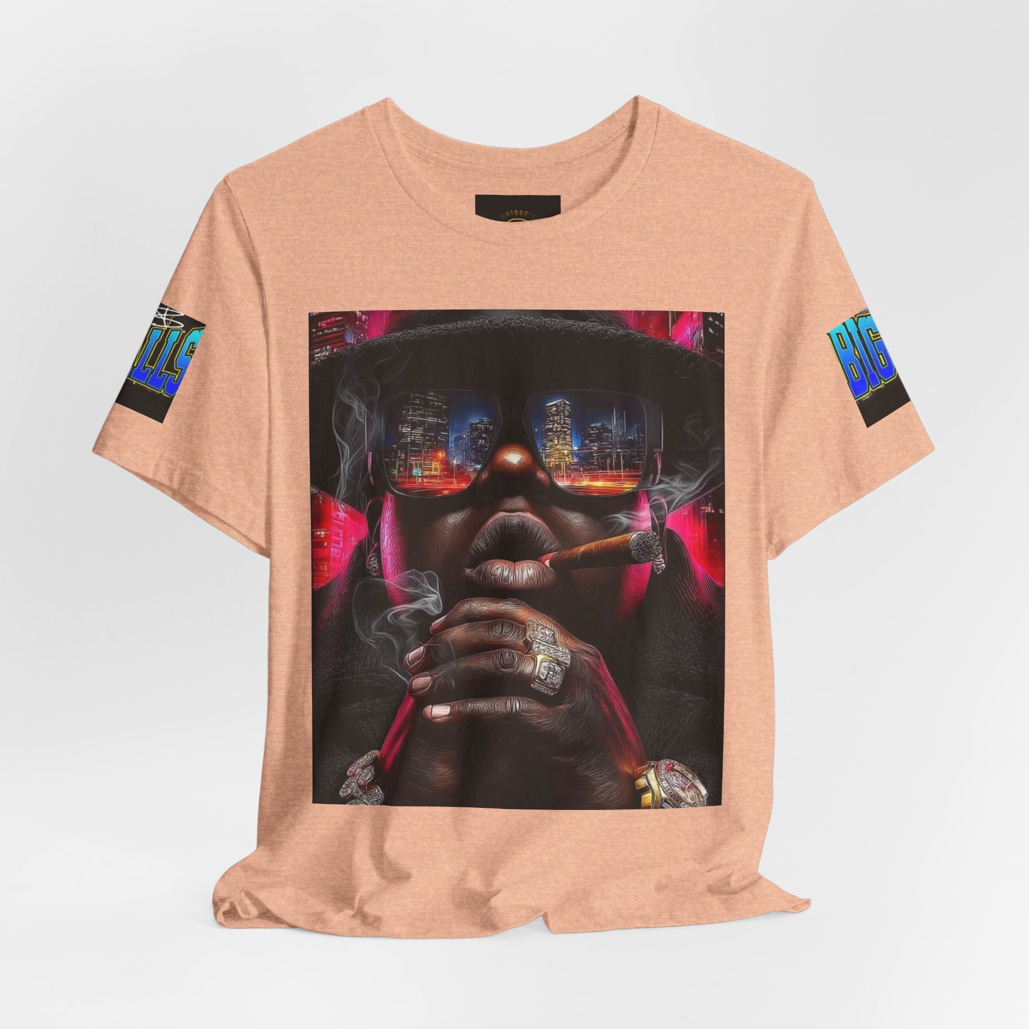 Urban Nightlife Portrait Tee — Smoky City Reflection Graphic T-Shirt