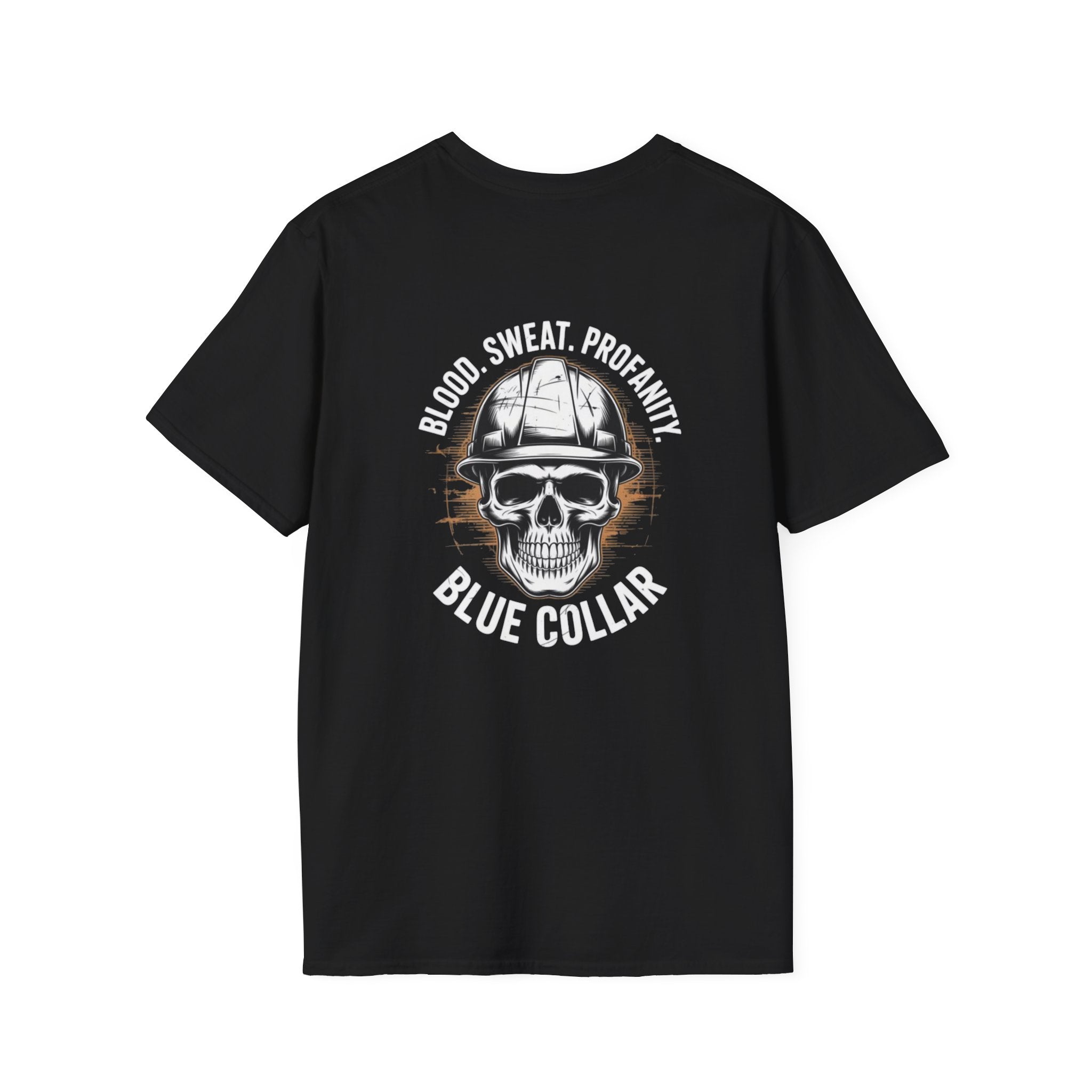 Blue Collar T-Shirt — "Blood, Sweat, Profanity" Skull Workwear Tee