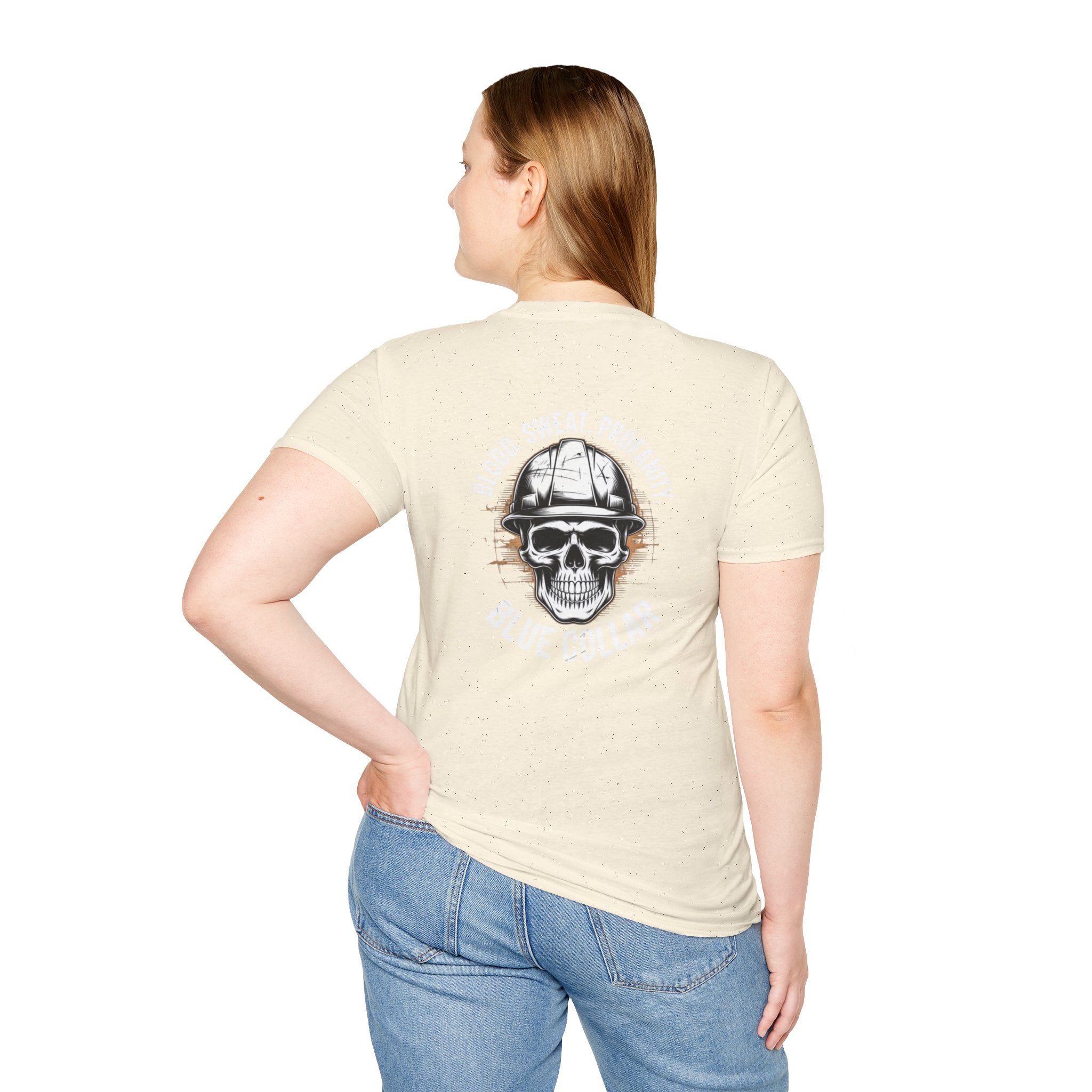 Blue Collar T-Shirt — "Blood, Sweat, Profanity" Skull Workwear Tee