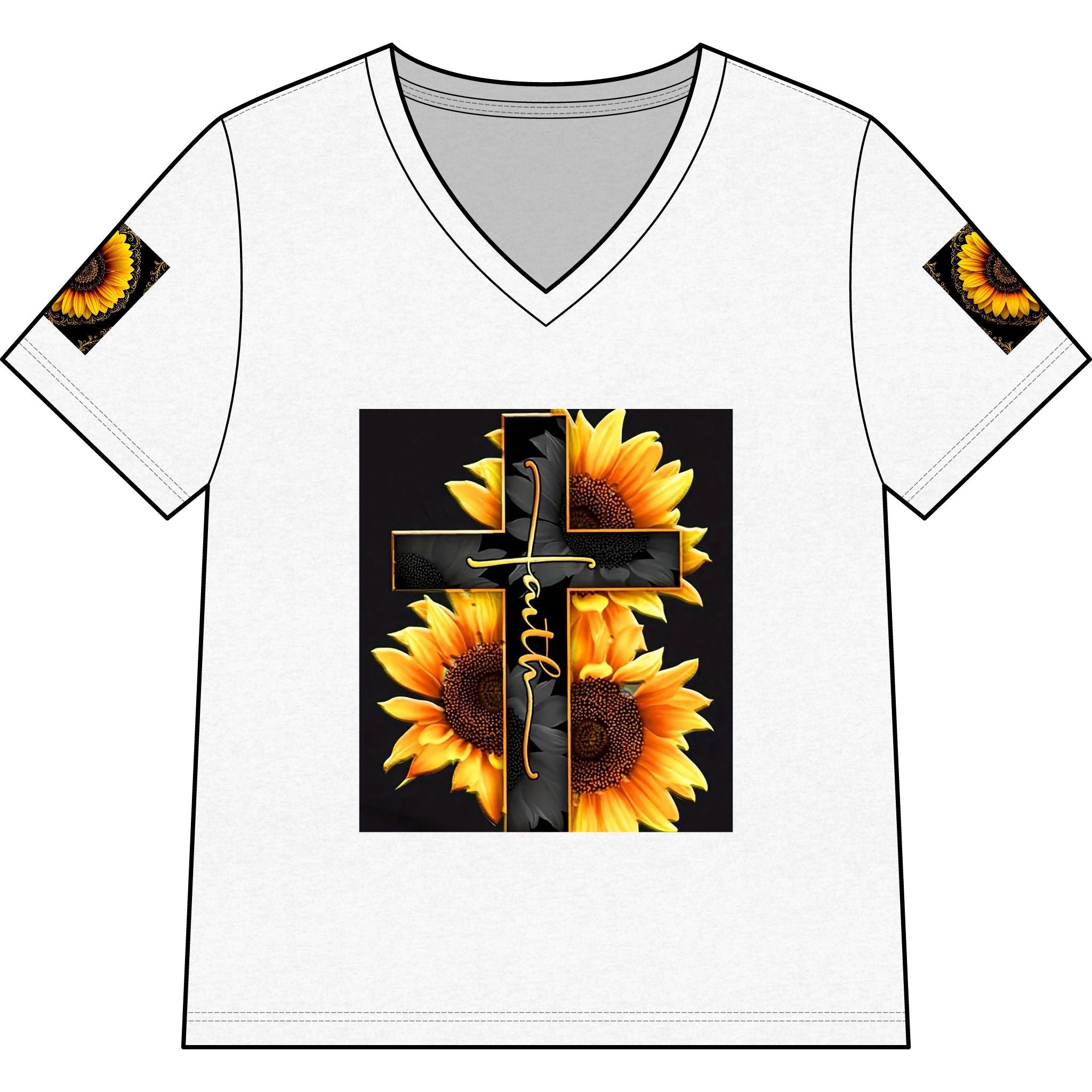 Memorial Sunflower Cross V-Neck Tee