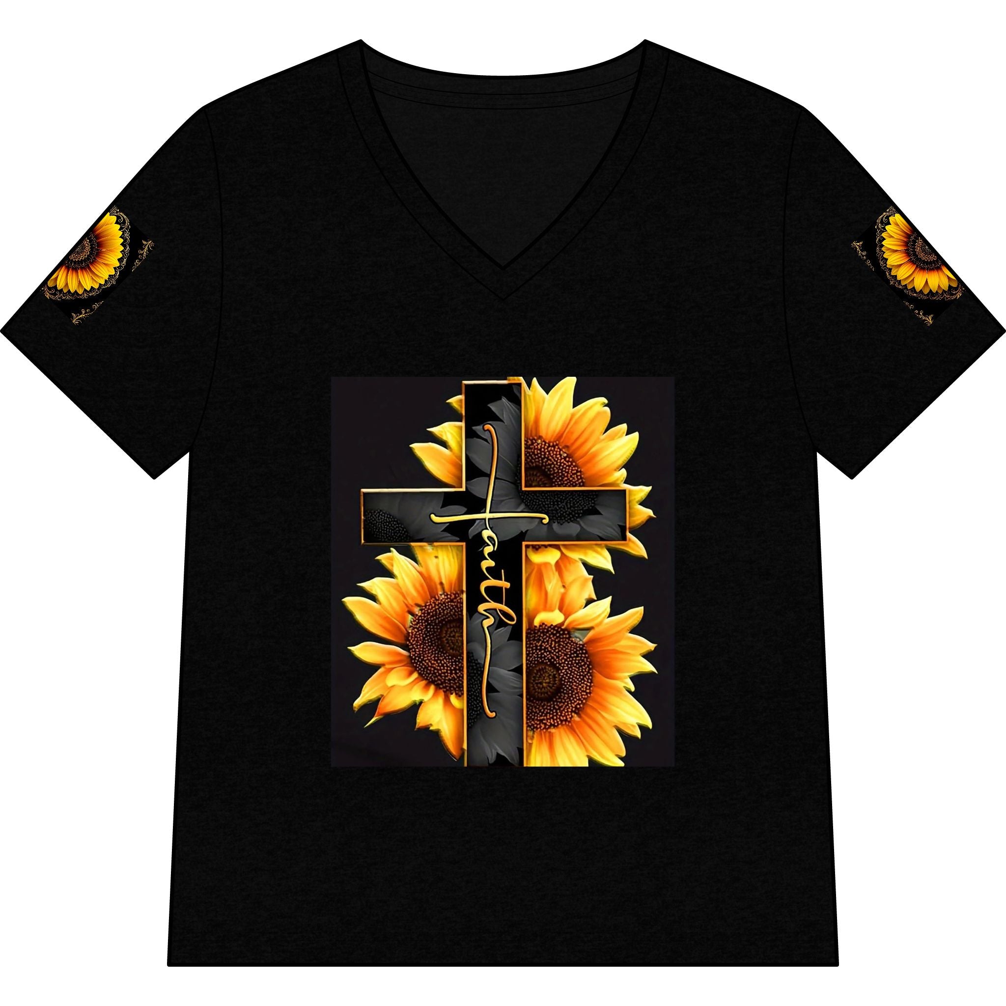 Memorial Sunflower Cross V-Neck Tee