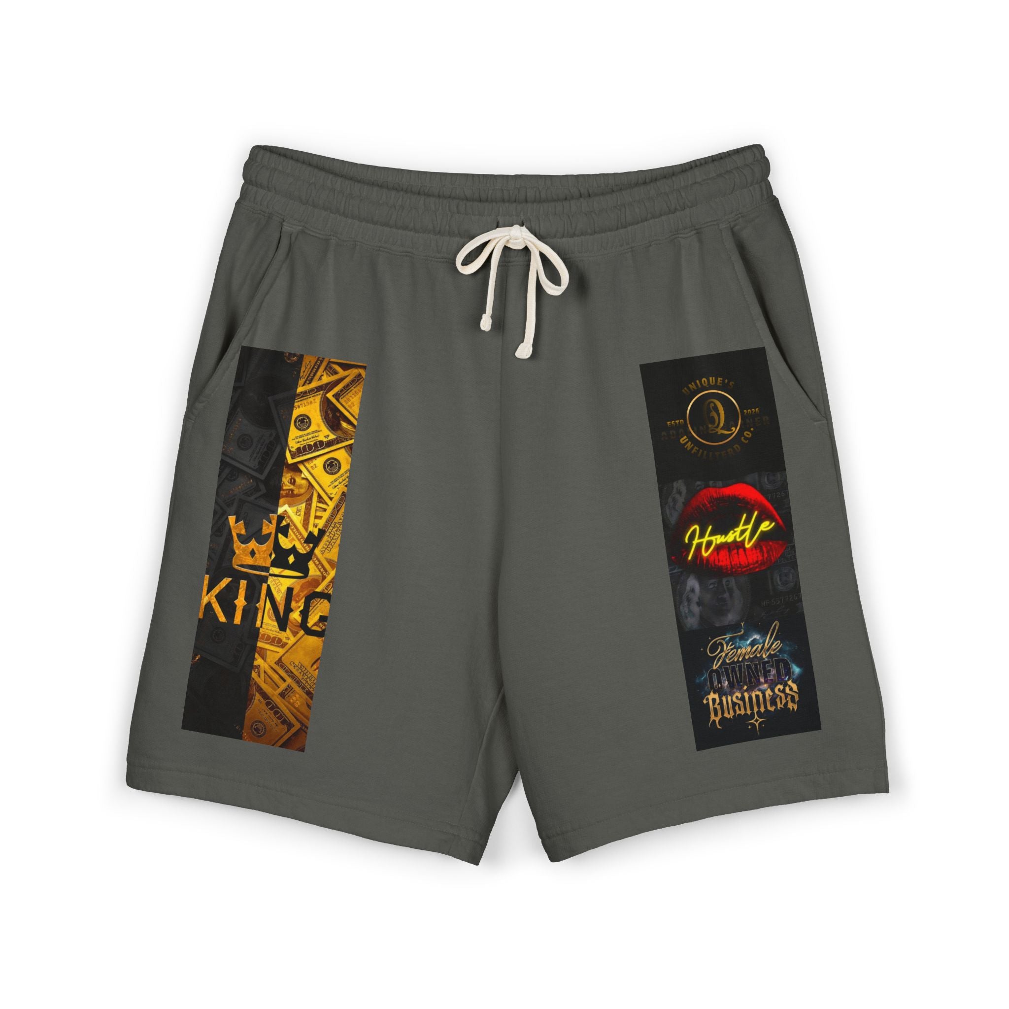 Graphic Fleece Sweat Shorts — King & Retro Logo Panel Design