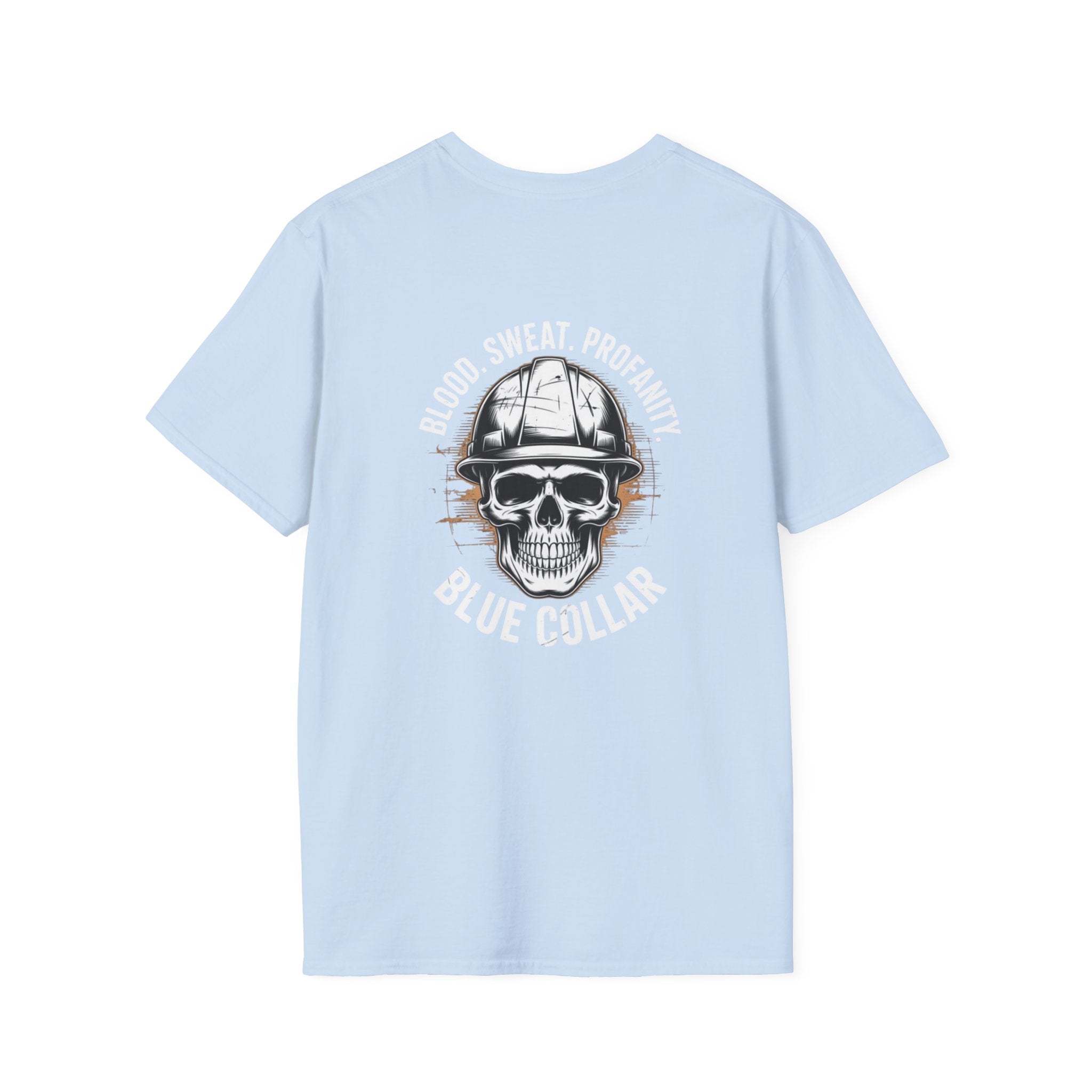 Blue Collar T-Shirt — "Blood, Sweat, Profanity" Skull Workwear Tee