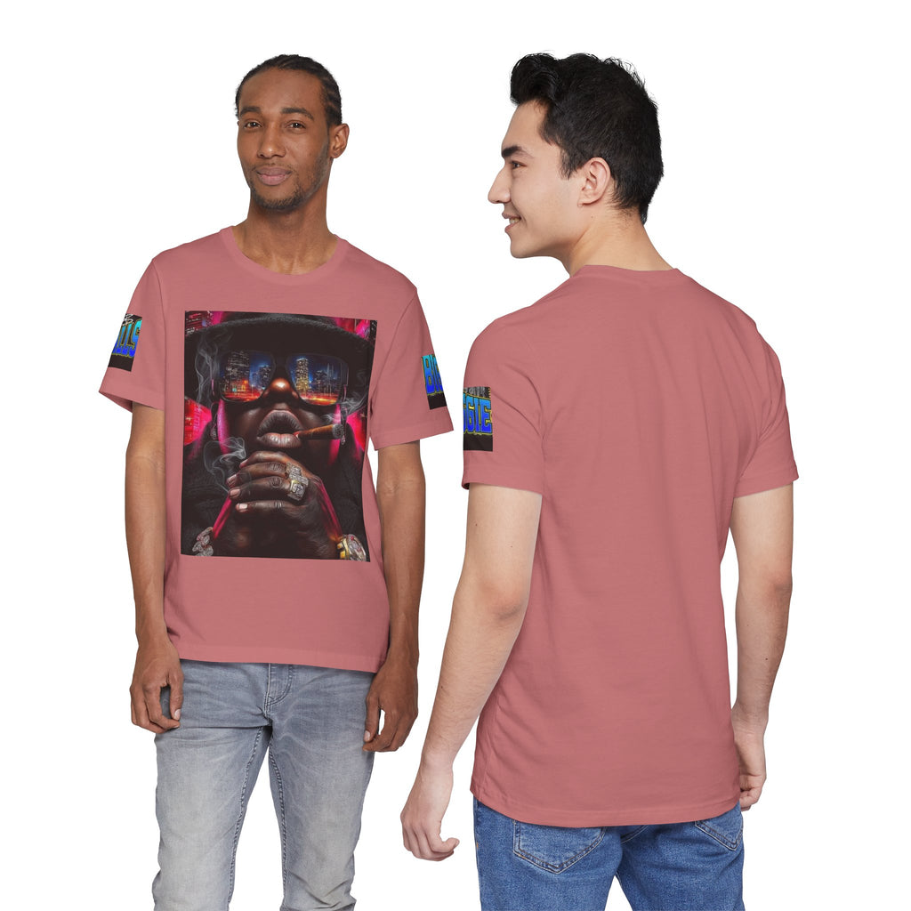 Urban Nightlife Portrait Tee — Smoky City Reflection Graphic T-Shirt