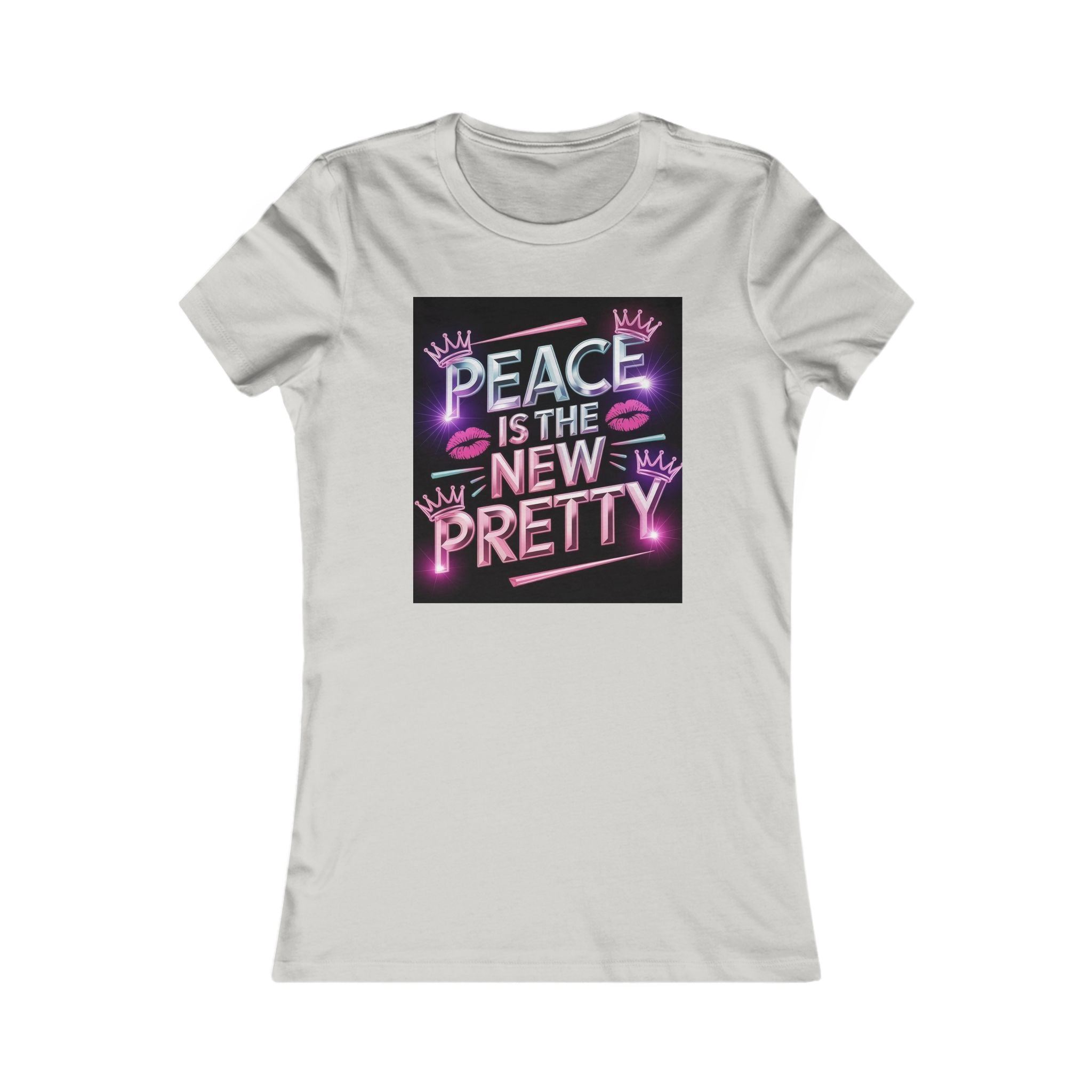 Women's Tee — "Peace Is the New Pretty" Neon Graphic with Leopard Bow
