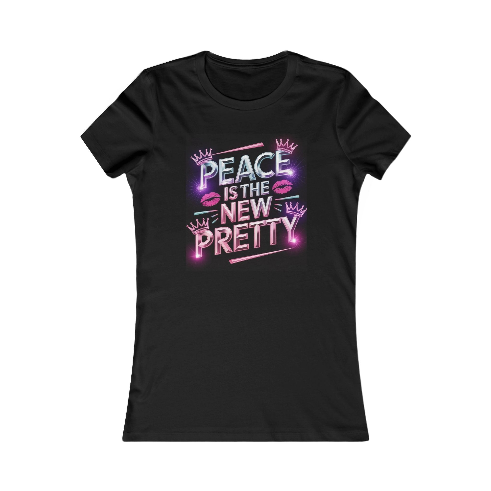Women's Tee — "Peace Is the New Pretty" Neon Graphic with Leopard Bow
