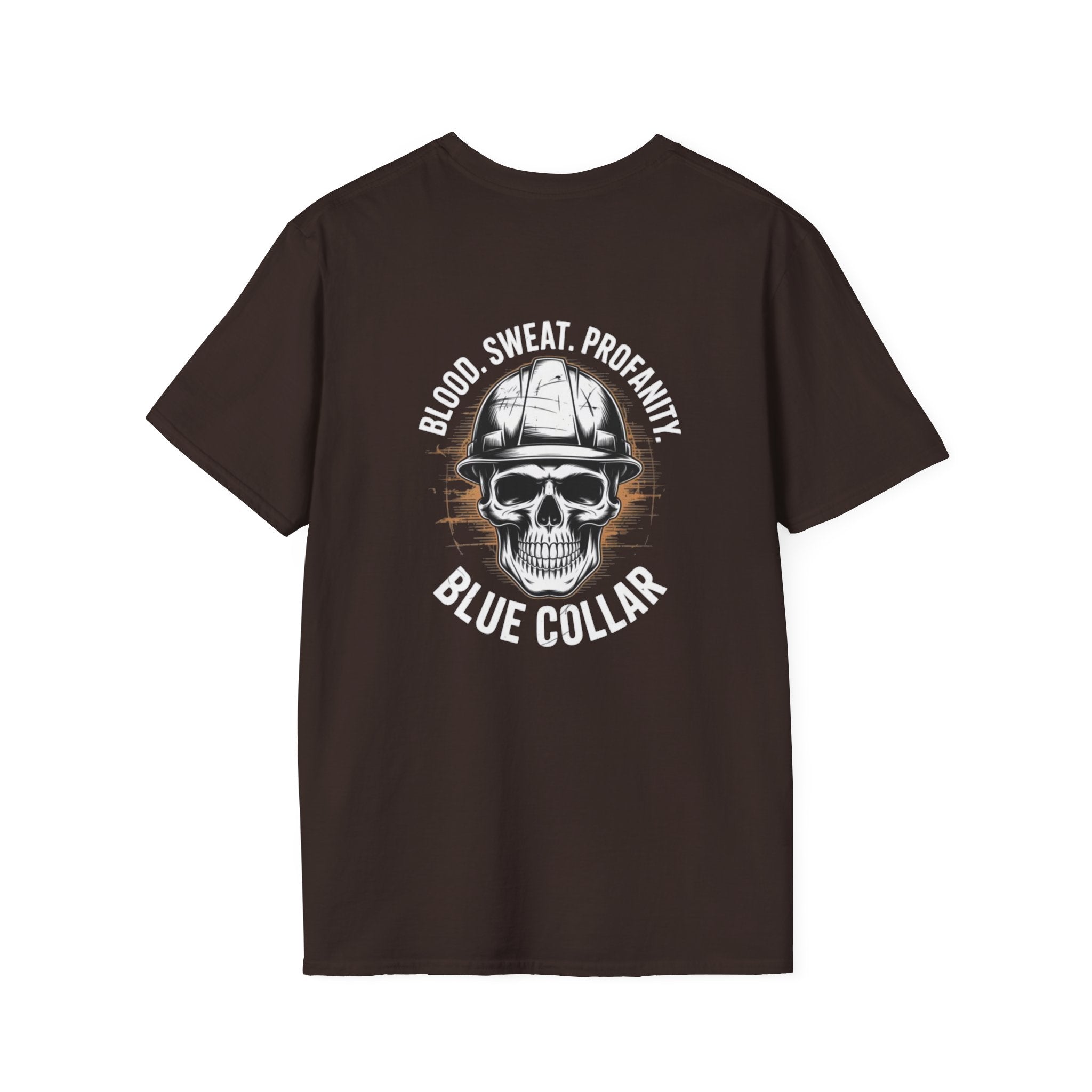 Blue Collar T-Shirt — "Blood, Sweat, Profanity" Skull Workwear Tee