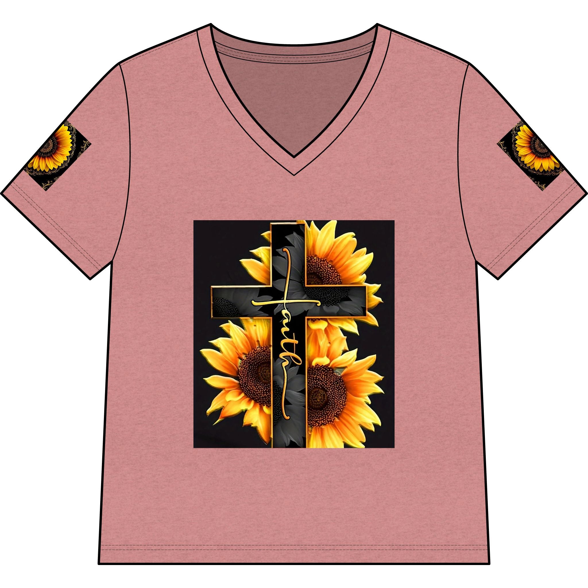 Memorial Sunflower Cross V-Neck Tee