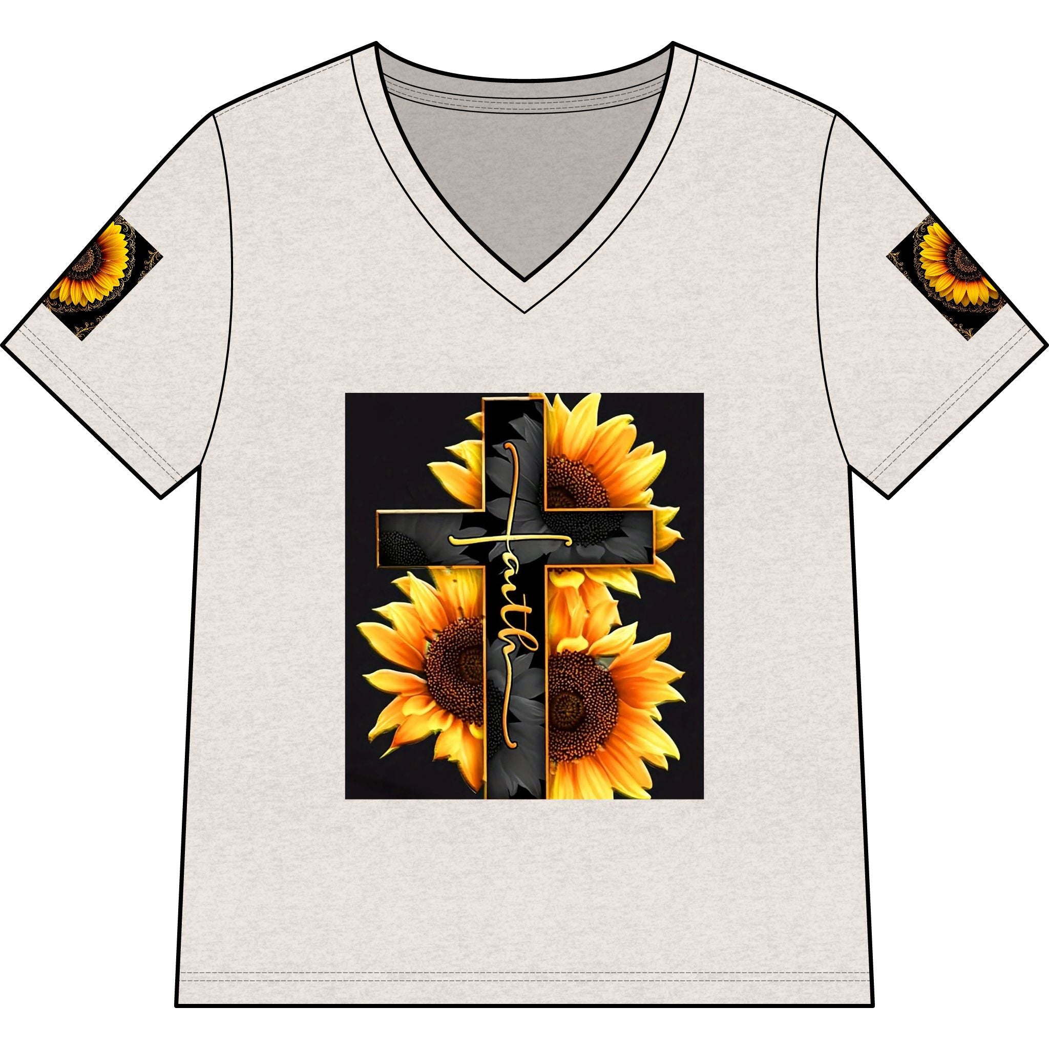 Memorial Sunflower Cross V-Neck Tee