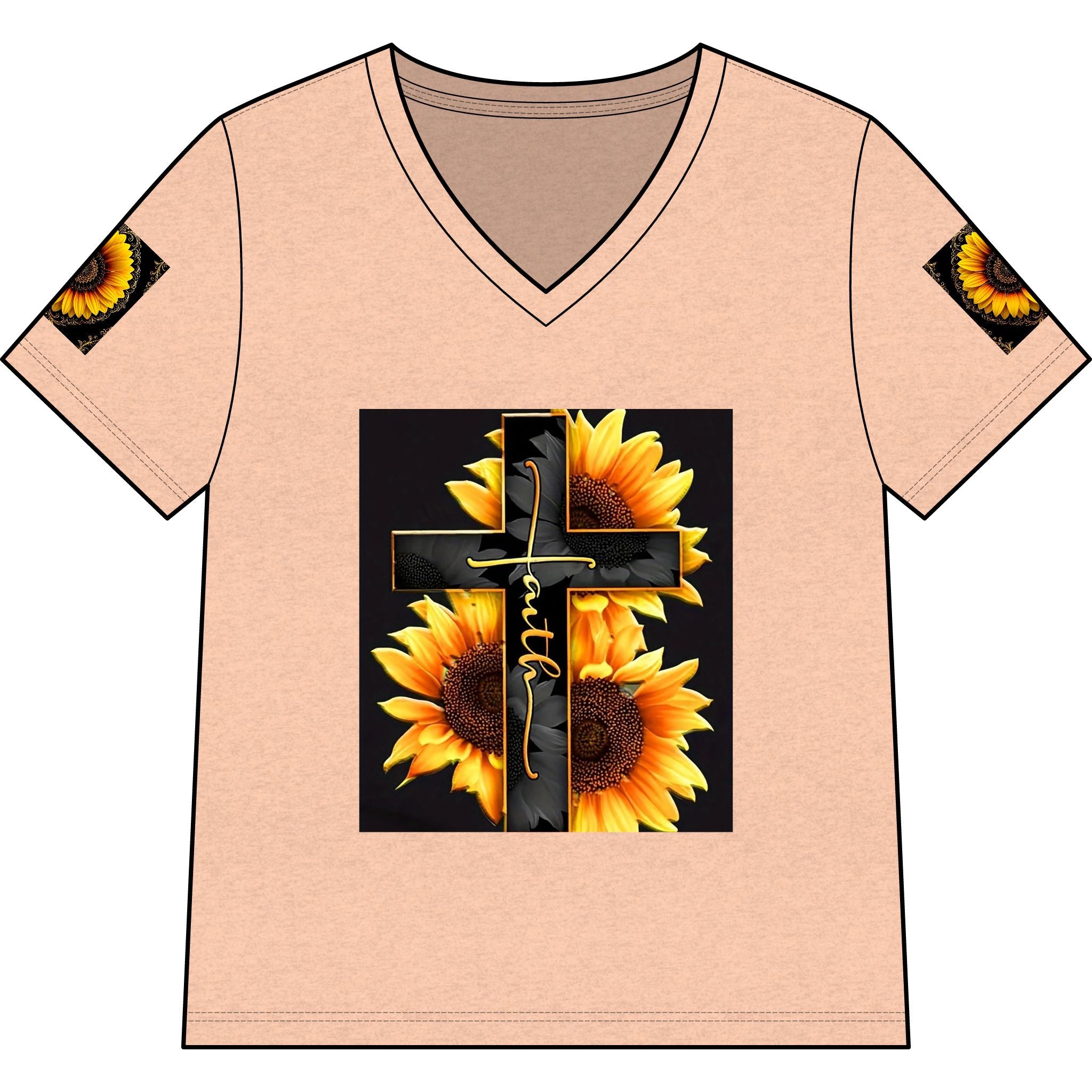 Memorial Sunflower Cross V-Neck Tee