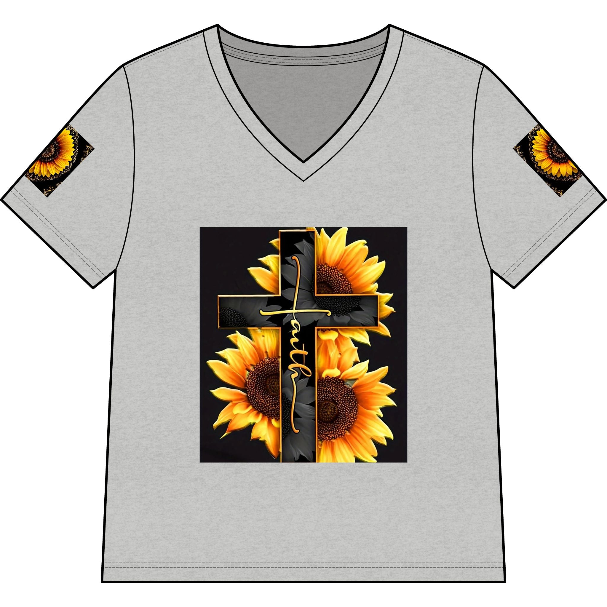 Memorial Sunflower Cross V-Neck Tee
