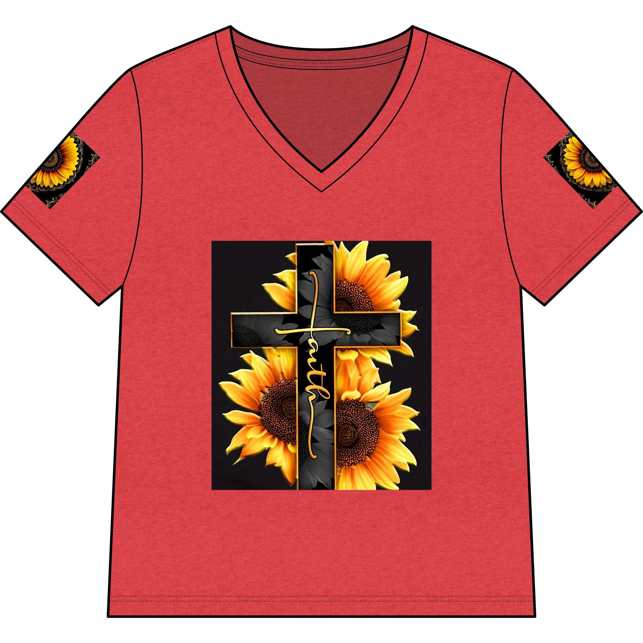 Memorial Sunflower Cross V-Neck Tee