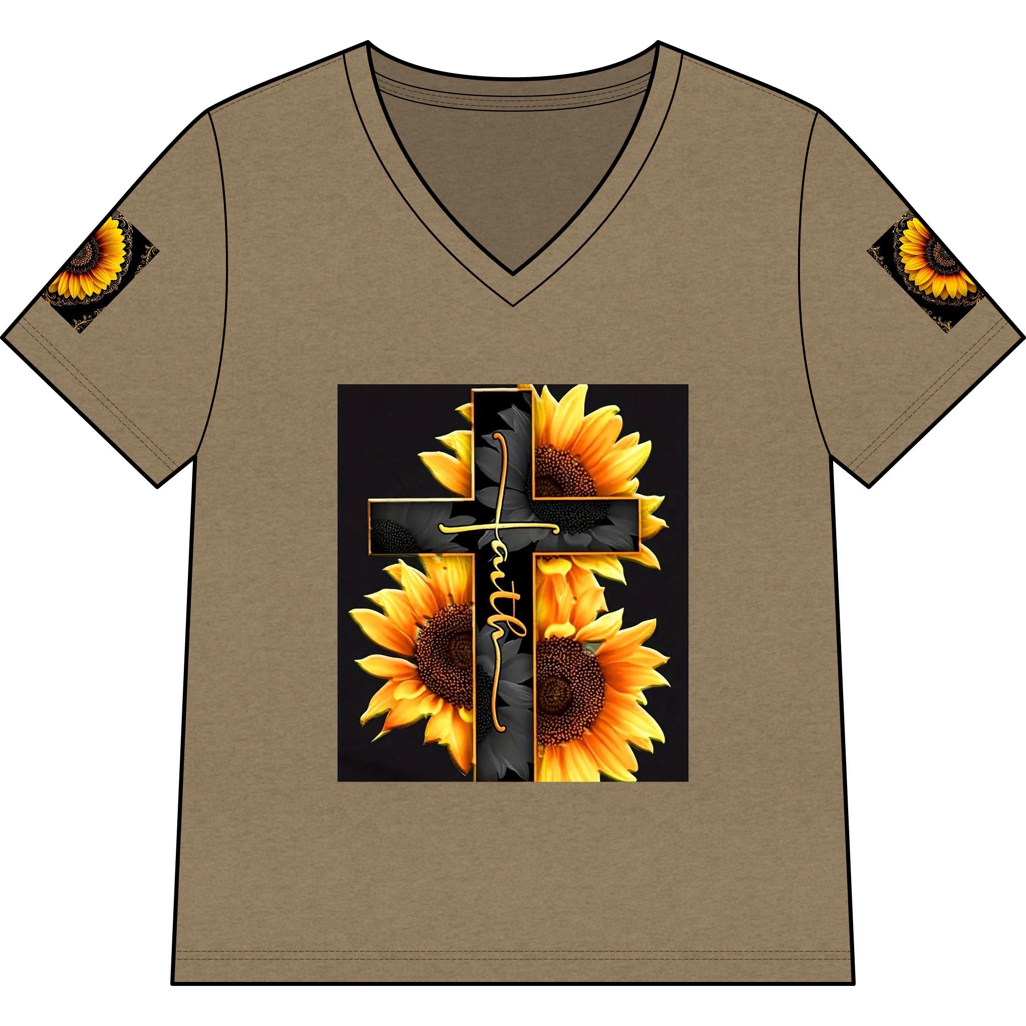 Memorial Sunflower Cross V-Neck Tee