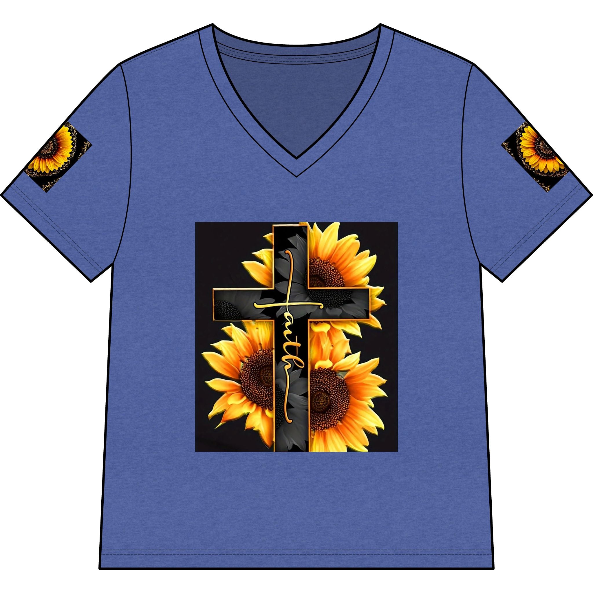 Memorial Sunflower Cross V-Neck Tee