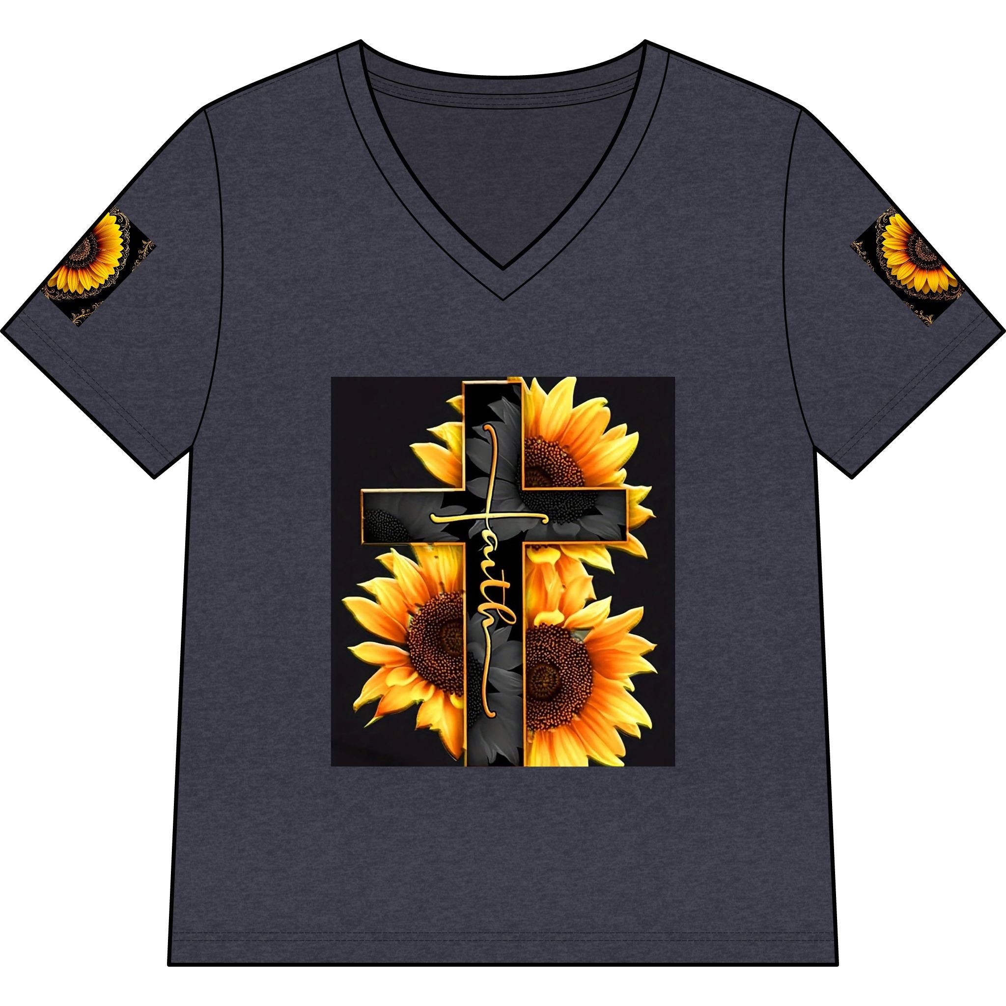 Memorial Sunflower Cross V-Neck Tee
