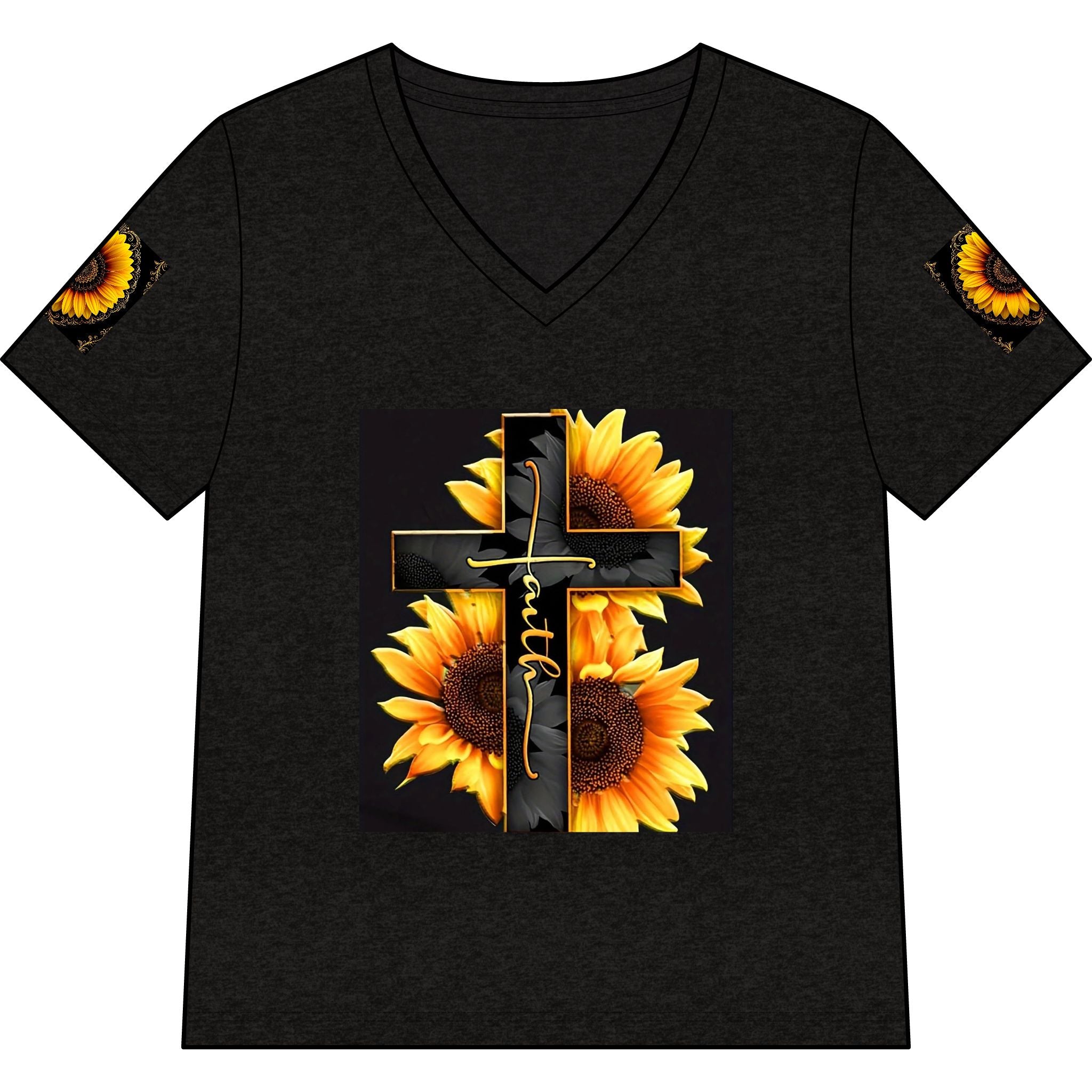 Memorial Sunflower Cross V-Neck Tee