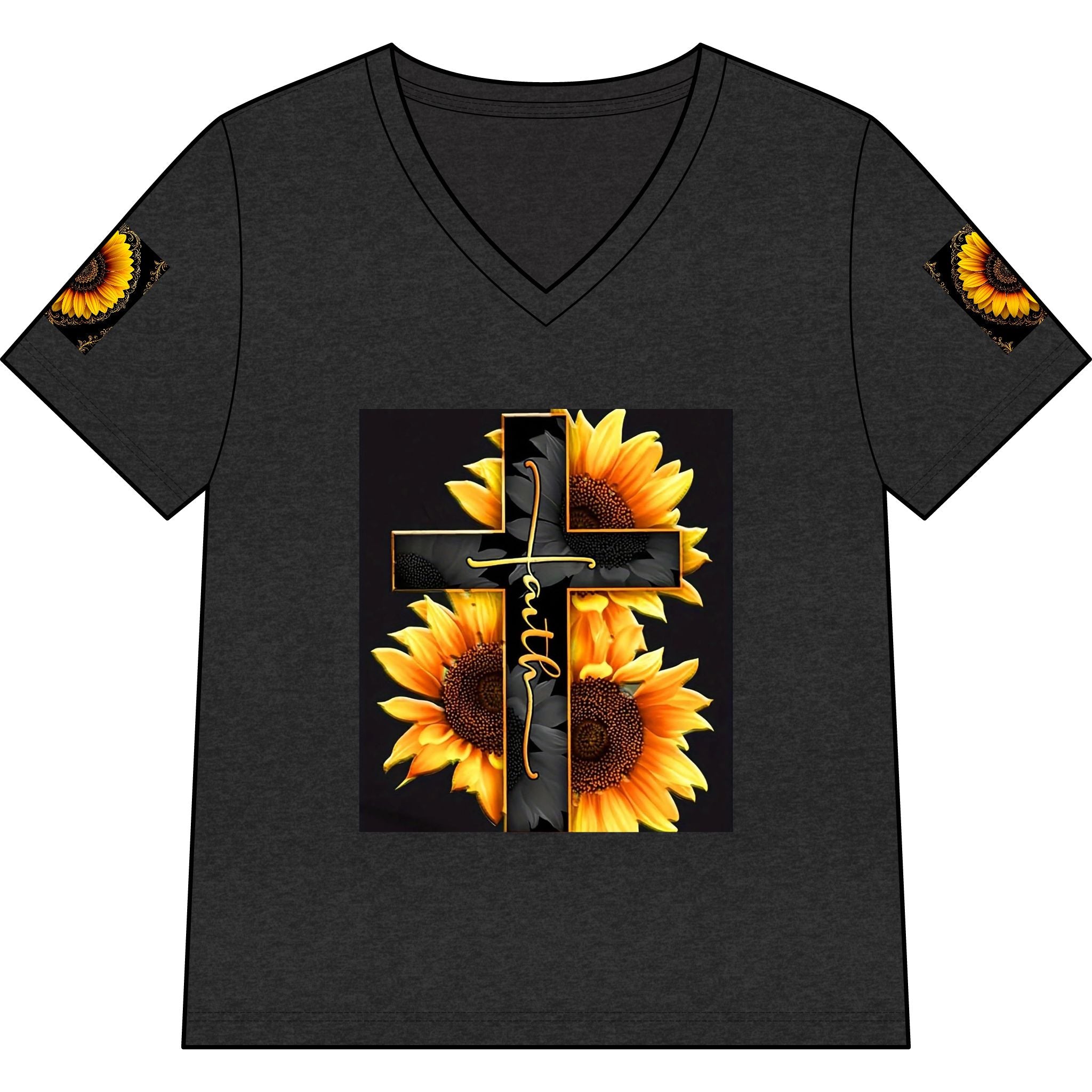 Memorial Sunflower Cross V-Neck Tee