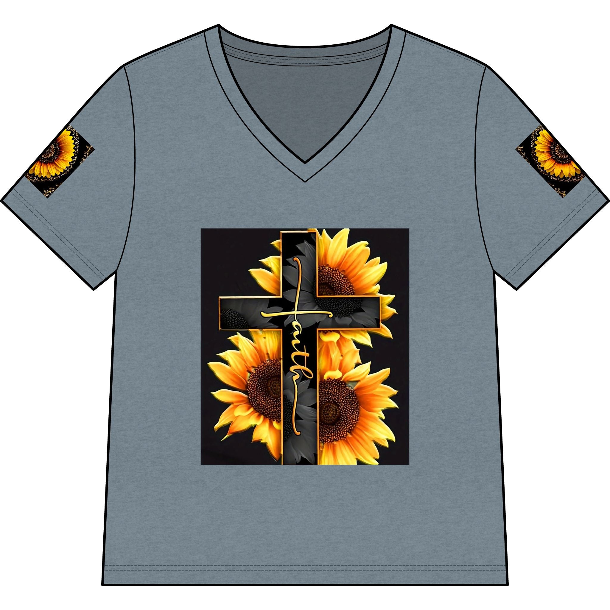 Memorial Sunflower Cross V-Neck Tee