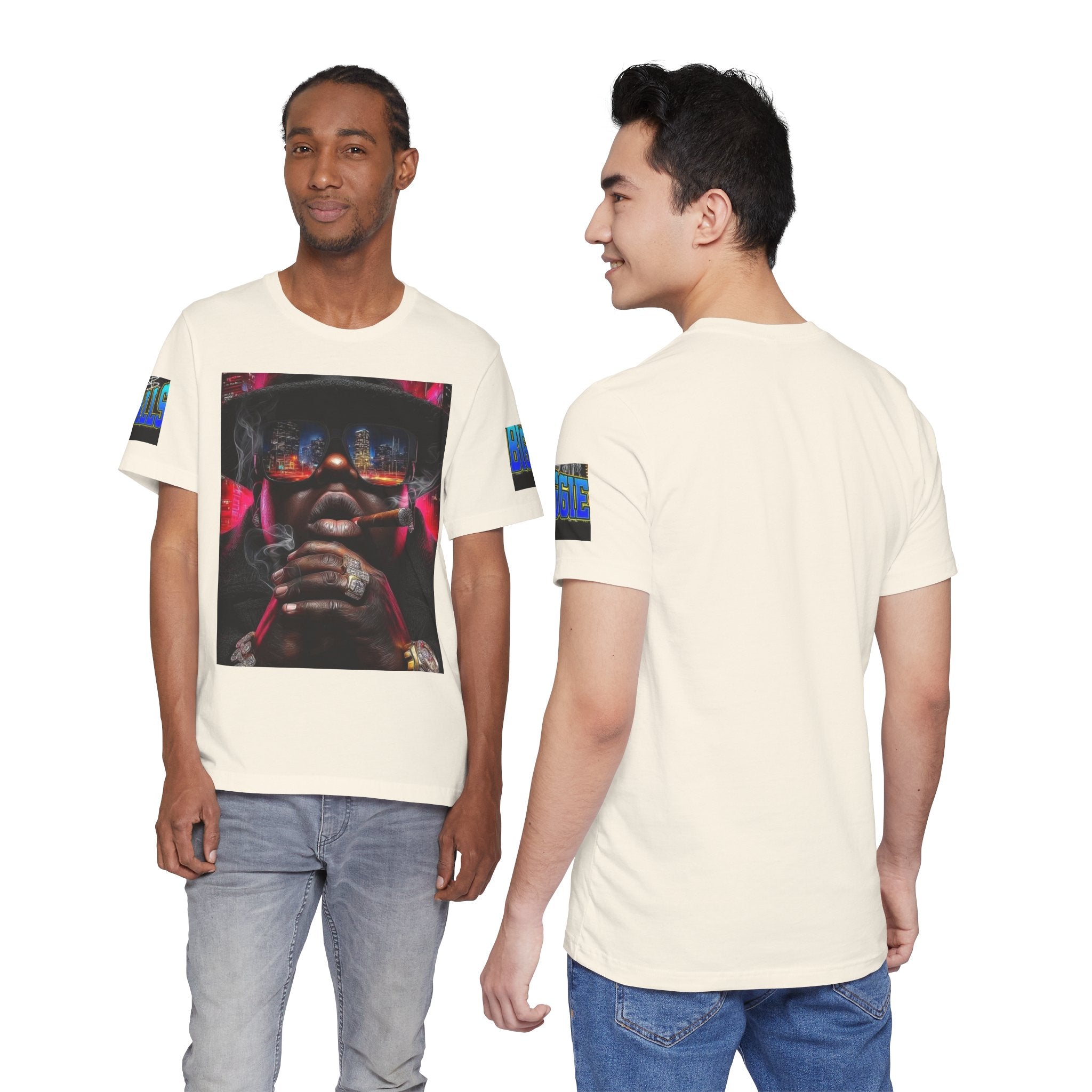 Urban Nightlife Portrait Tee — Smoky City Reflection Graphic T-Shirt