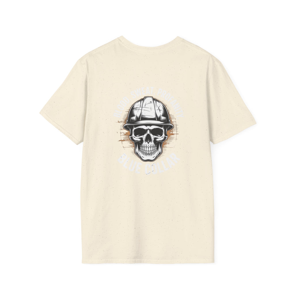 Blue Collar T-Shirt — "Blood, Sweat, Profanity" Skull Workwear Tee