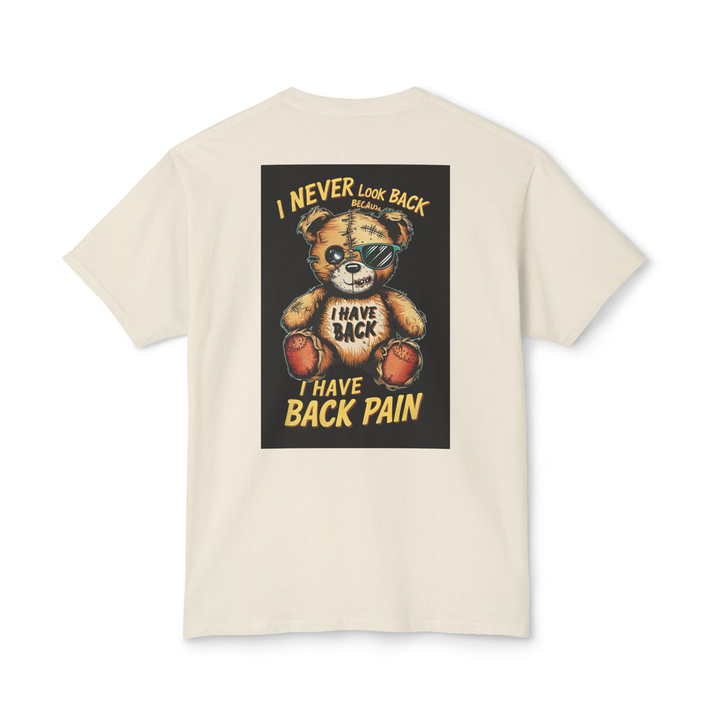 T-Shirt — Vintage Injured Teddy Bear "I Never Look Back, I Have Back Pain" Graphic