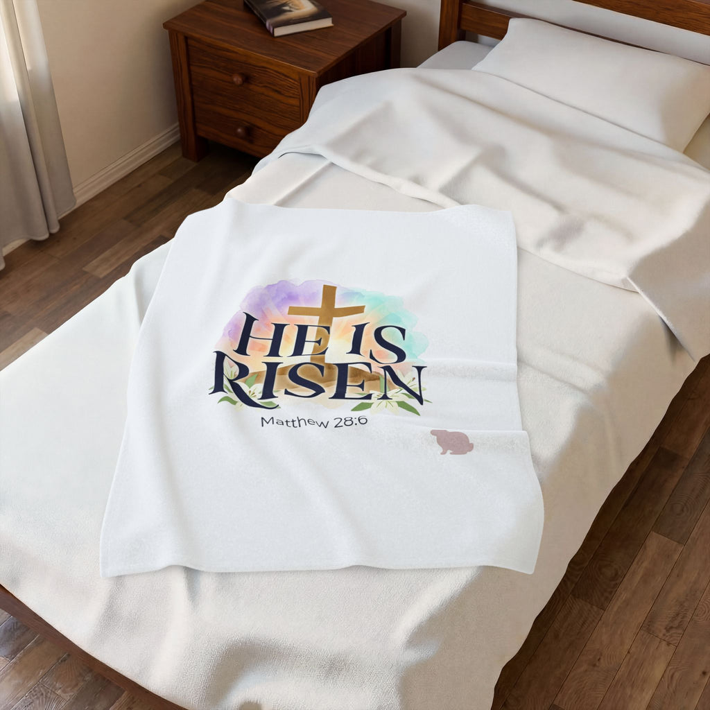 He Is Risen Velveteen Blanket | Christian Easter, Resurrection Scripture