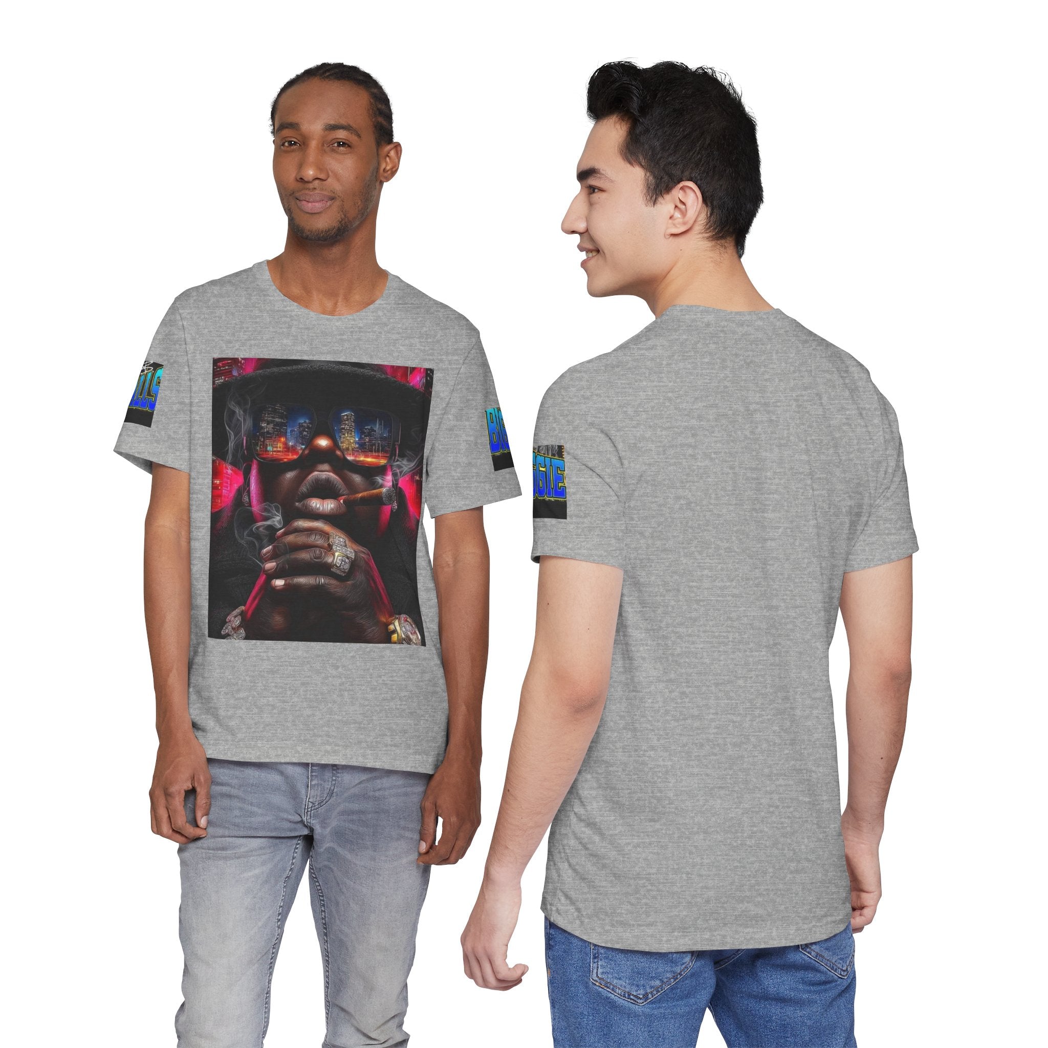 Urban Nightlife Portrait Tee — Smoky City Reflection Graphic T-Shirt