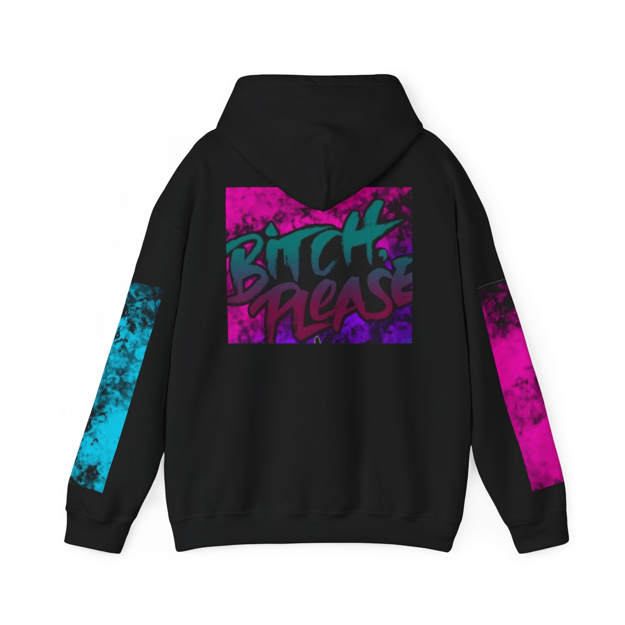 Female Owned Business Hoodie — Bold 'Bitch Please' Graffiti Back & Color-Block Sleeve Streetwear