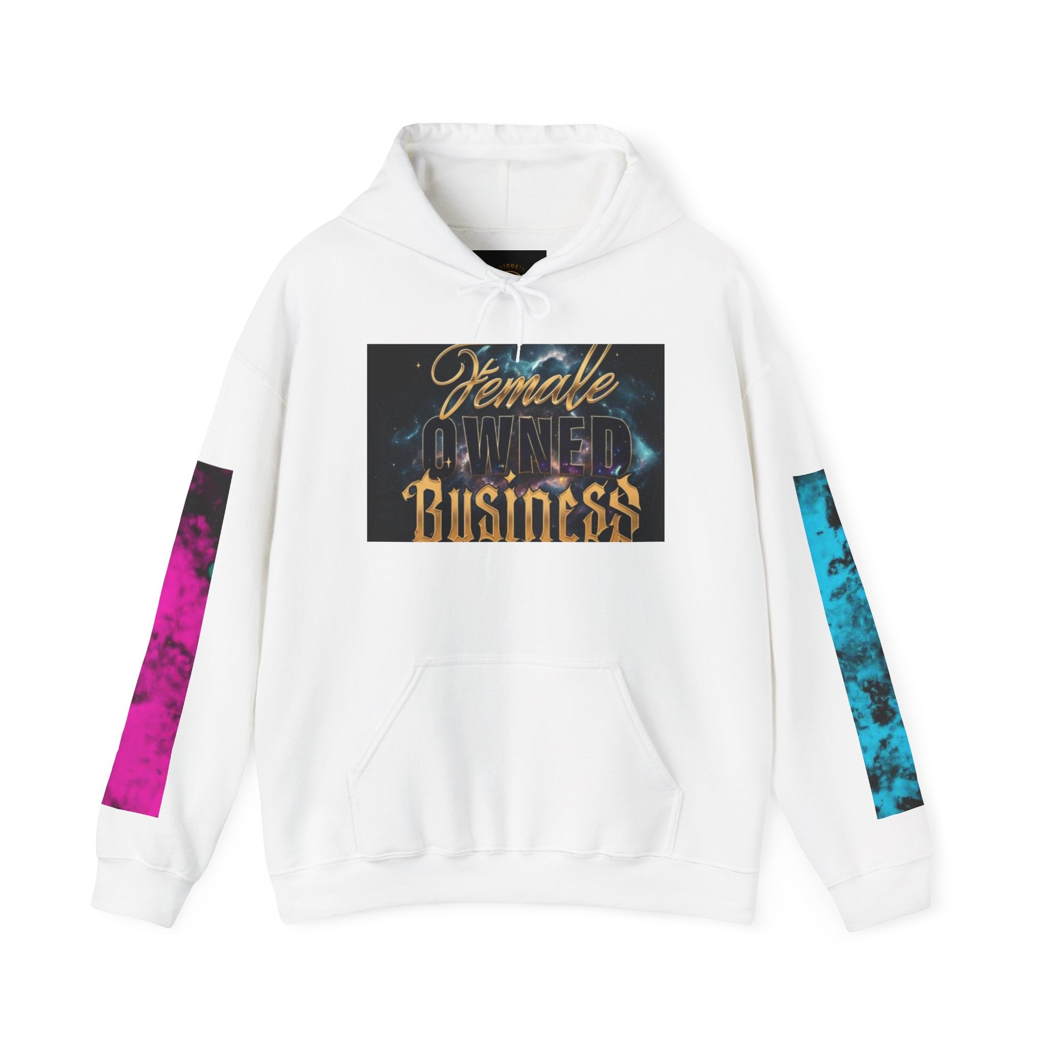 Female Owned Business Hoodie — Bold 'Bitch Please' Graffiti Back & Color-Block Sleeve Streetwear