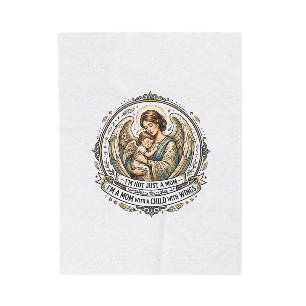 Mom with Child Wings Velveteen Plush Blanket | Mother's Day Minimal Typographic