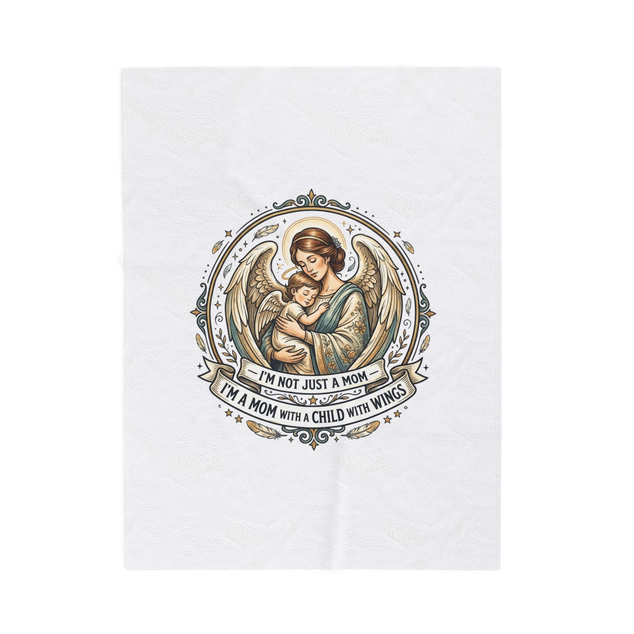 Mom with Child Wings Velveteen Plush Blanket | Mother's Day Minimal Typographic