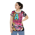Floral Salon Tools Women’s Short Sleeve Shirt — Hairdresser Scissors, Brush & Comb All-Over Print