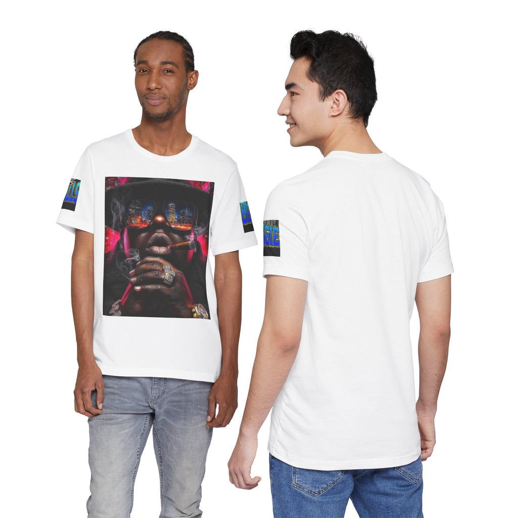 Urban Nightlife Portrait Tee — Smoky City Reflection Graphic T-Shirt