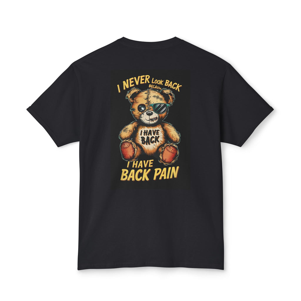 T-Shirt — Vintage Injured Teddy Bear "I Never Look Back, I Have Back Pain" Graphic