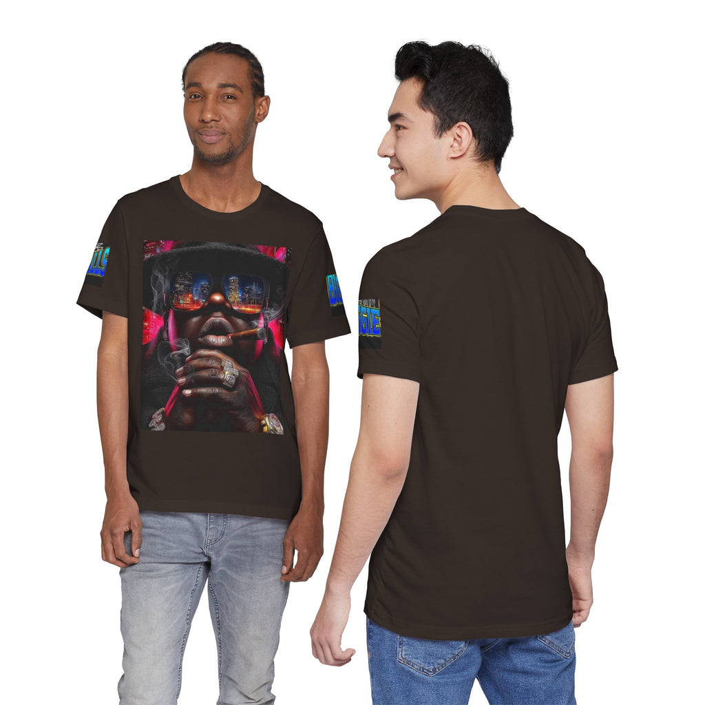 Urban Nightlife Portrait Tee — Smoky City Reflection Graphic T-Shirt