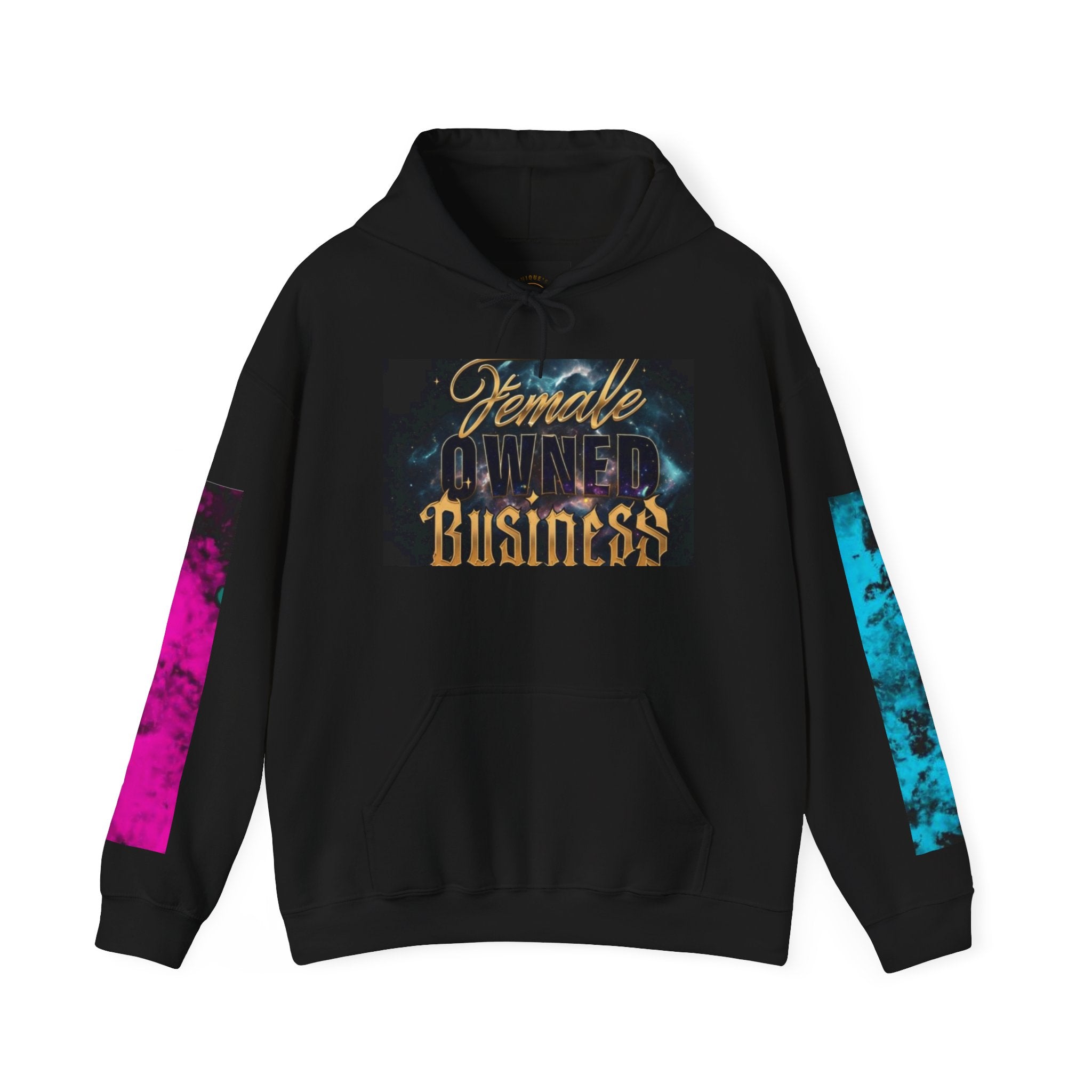 Female Owned Business Hoodie — Bold 'Bitch Please' Graffiti Back & Color-Block Sleeve Streetwear