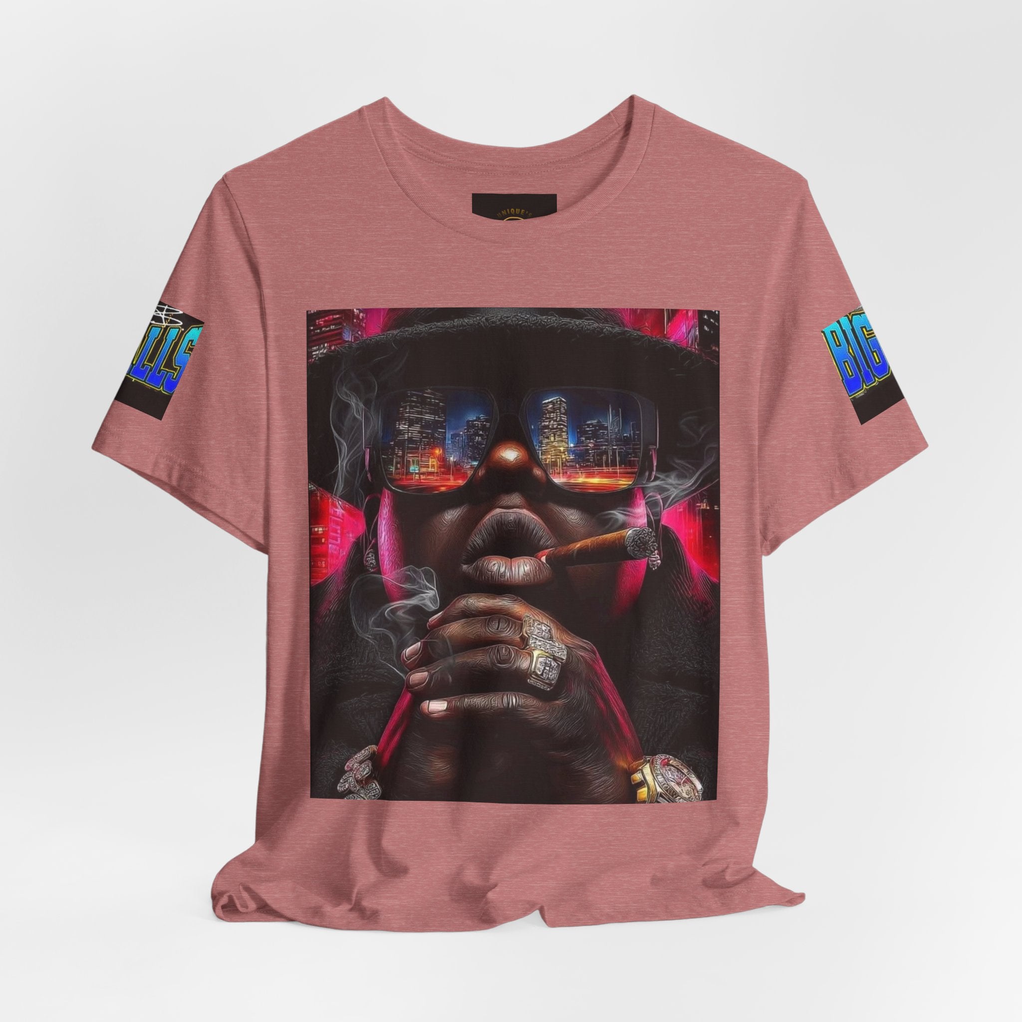 Urban Nightlife Portrait Tee — Smoky City Reflection Graphic T-Shirt