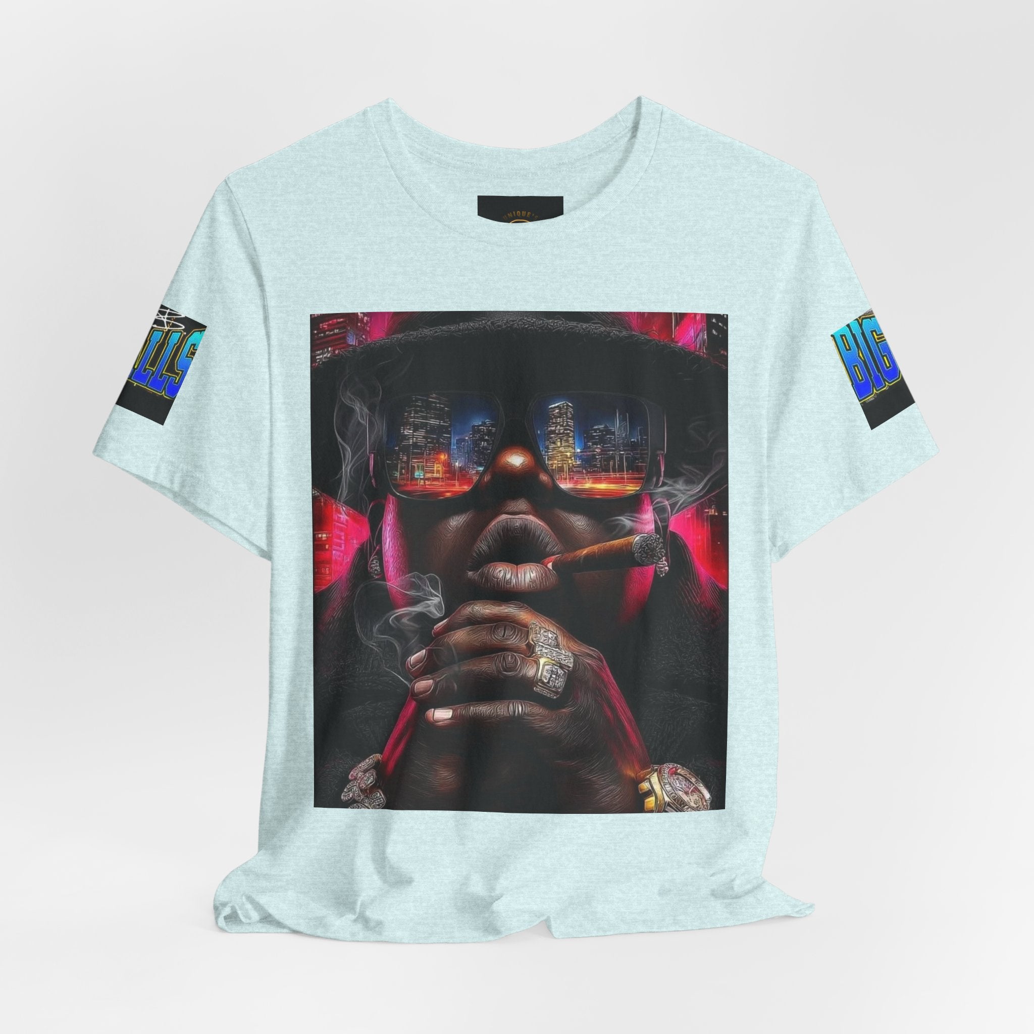 Urban Nightlife Portrait Tee — Smoky City Reflection Graphic T-Shirt