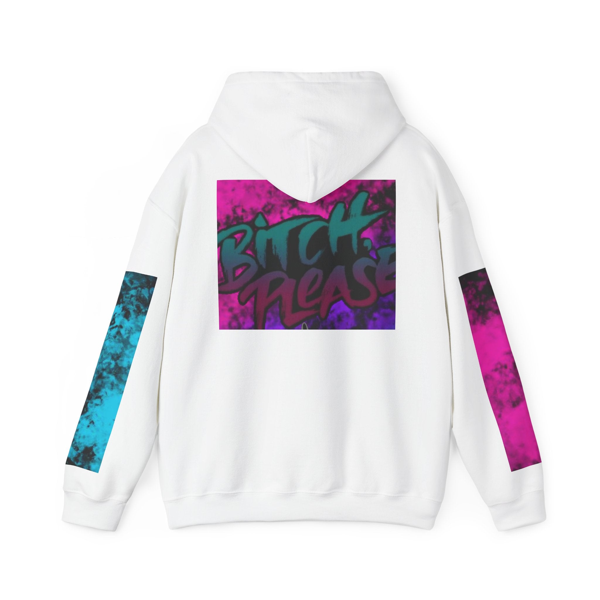 Female Owned Business Hoodie — Bold 'Bitch Please' Graffiti Back & Color-Block Sleeve Streetwear