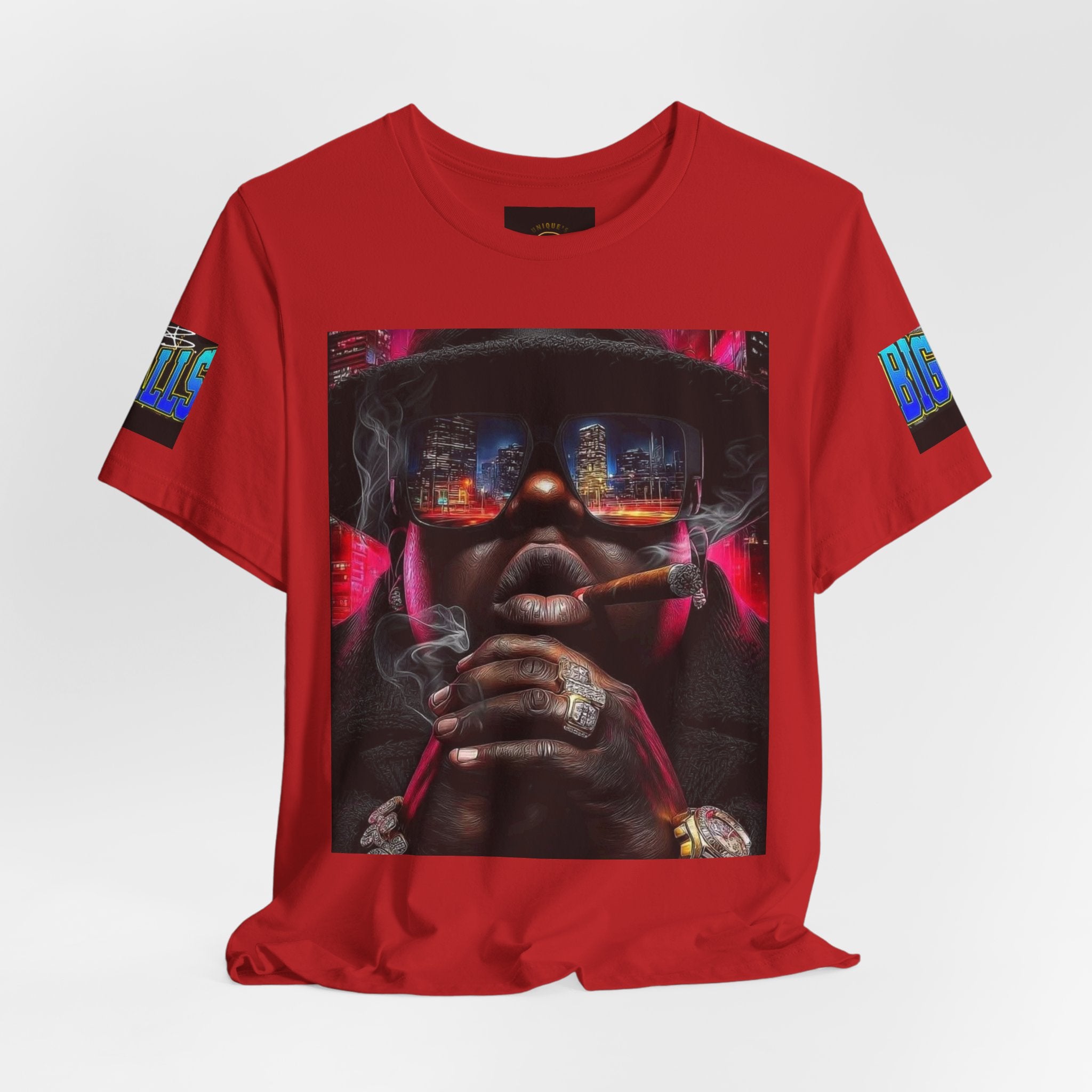 Urban Nightlife Portrait Tee — Smoky City Reflection Graphic T-Shirt