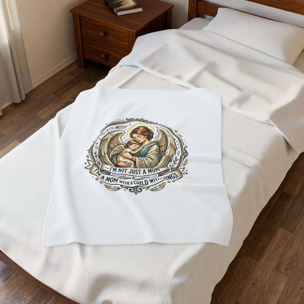 Mom with Child Wings Velveteen Plush Blanket | Mother's Day Minimal Typographic