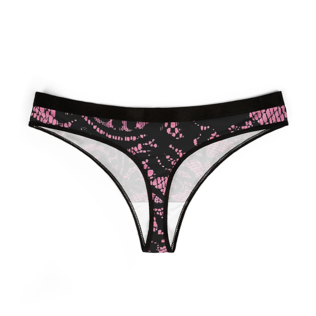 Floral Lace Print Women's Thong — Pink & Black All-Over-Print Intimates