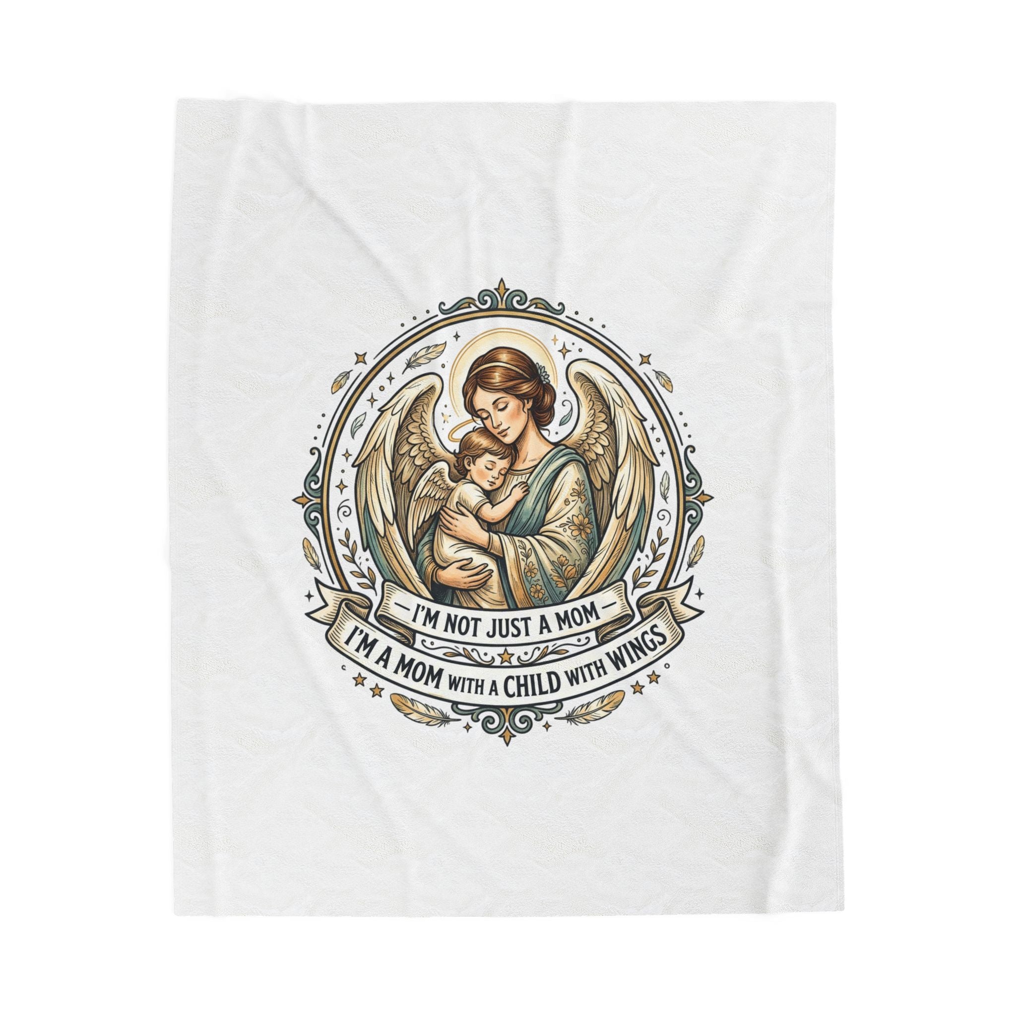 Mom with Child Wings Velveteen Plush Blanket | Mother's Day Minimal Typographic