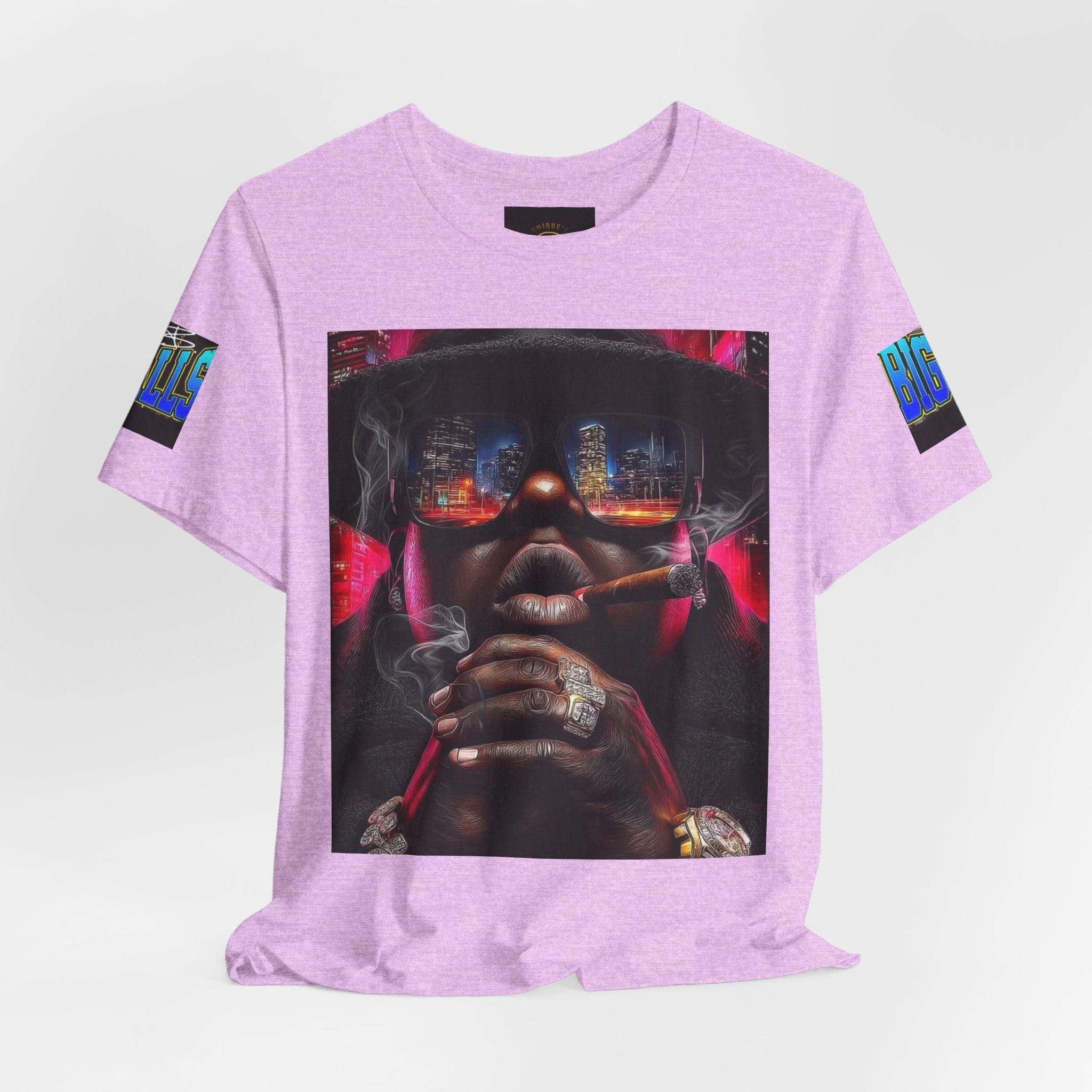 Urban Nightlife Portrait Tee — Smoky City Reflection Graphic T-Shirt
