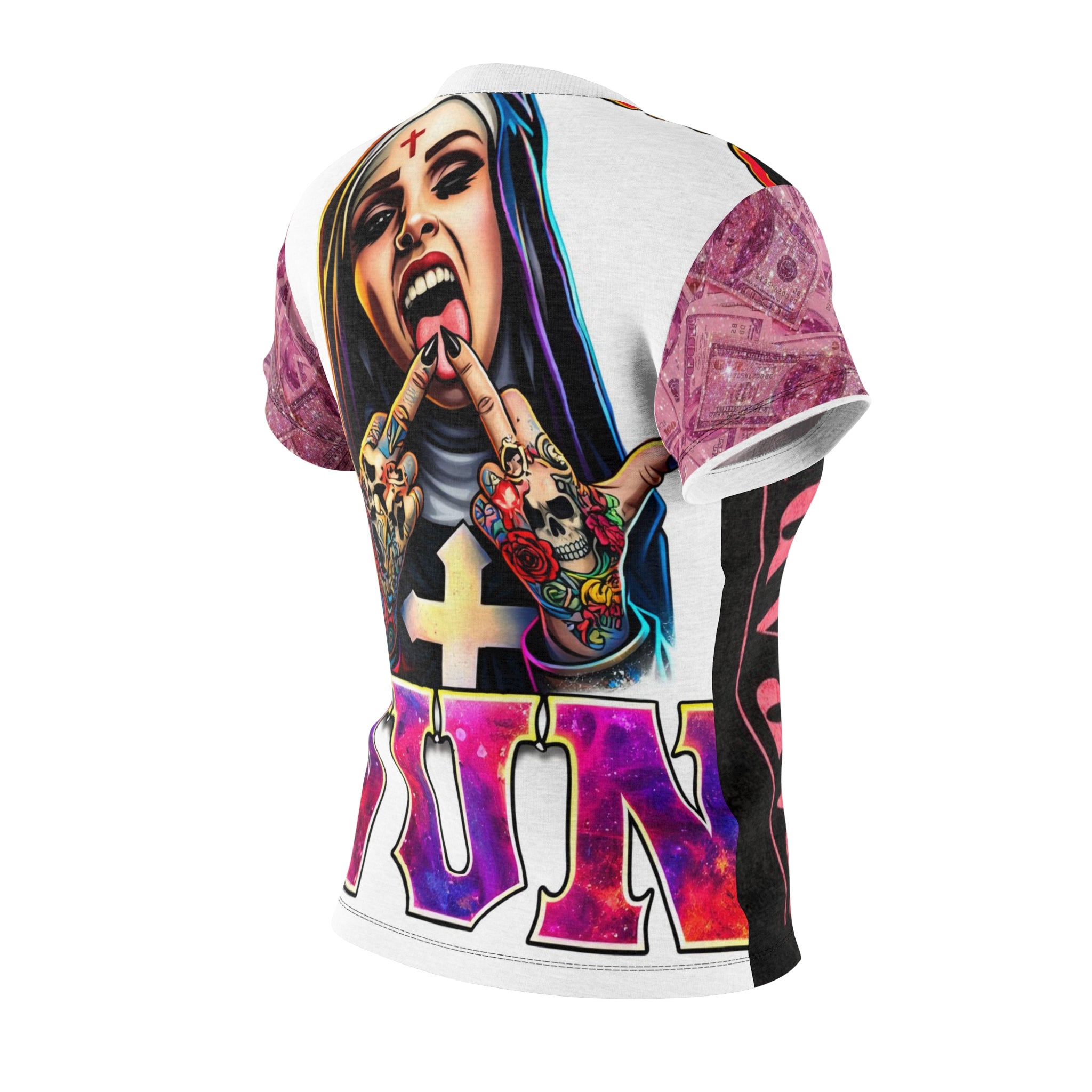 Women's Cut & Sew Tee — Pink Cherub 'Be Careful of What You Say For' Graphic