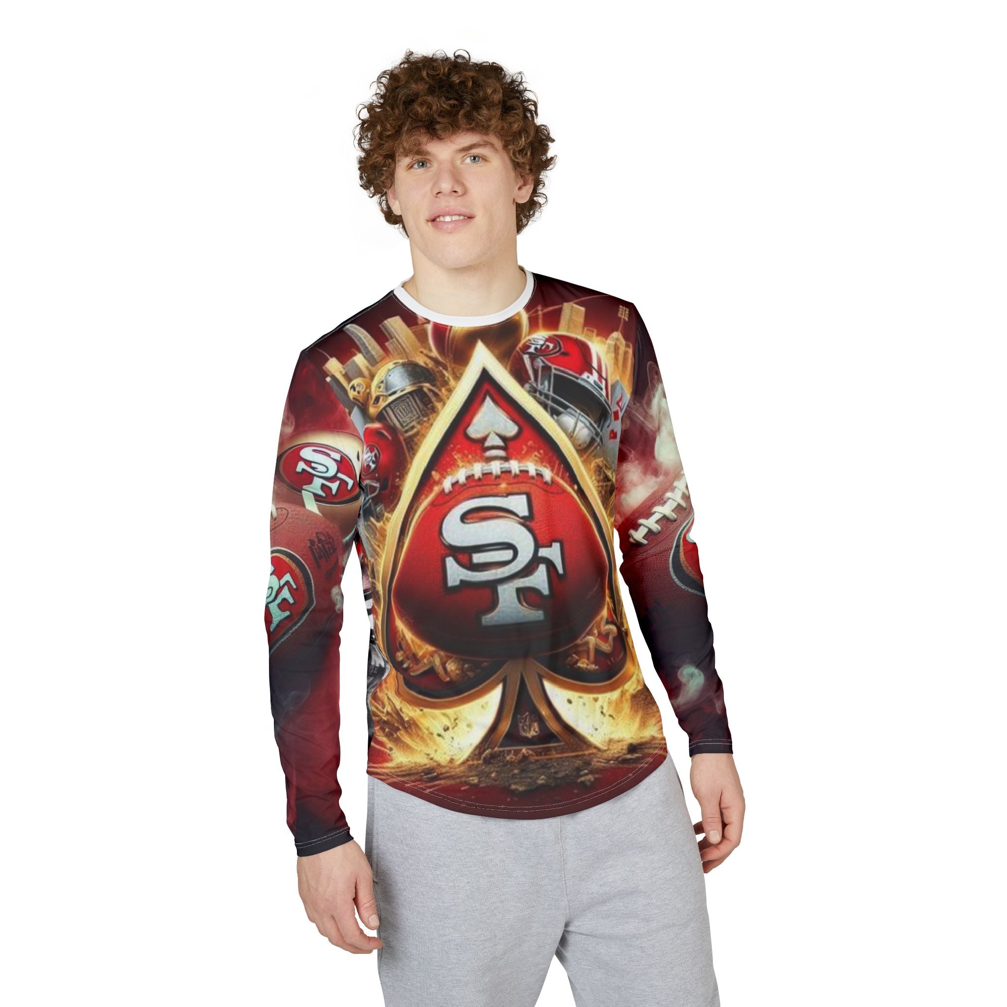 49ers Flame Spade Long Sleeve Shirt — Men's All-Over Print UV Protection