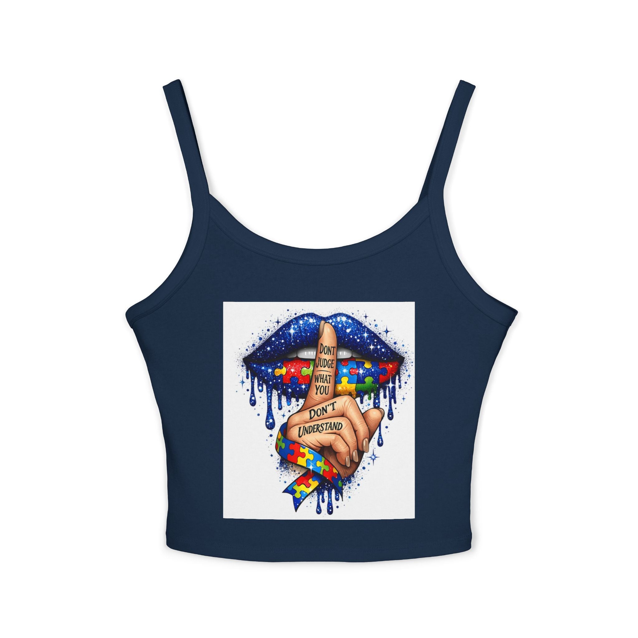 Crop Tank Top — Shushing Rainbow Lips with "I Don’t Understand" Finger Tattoo